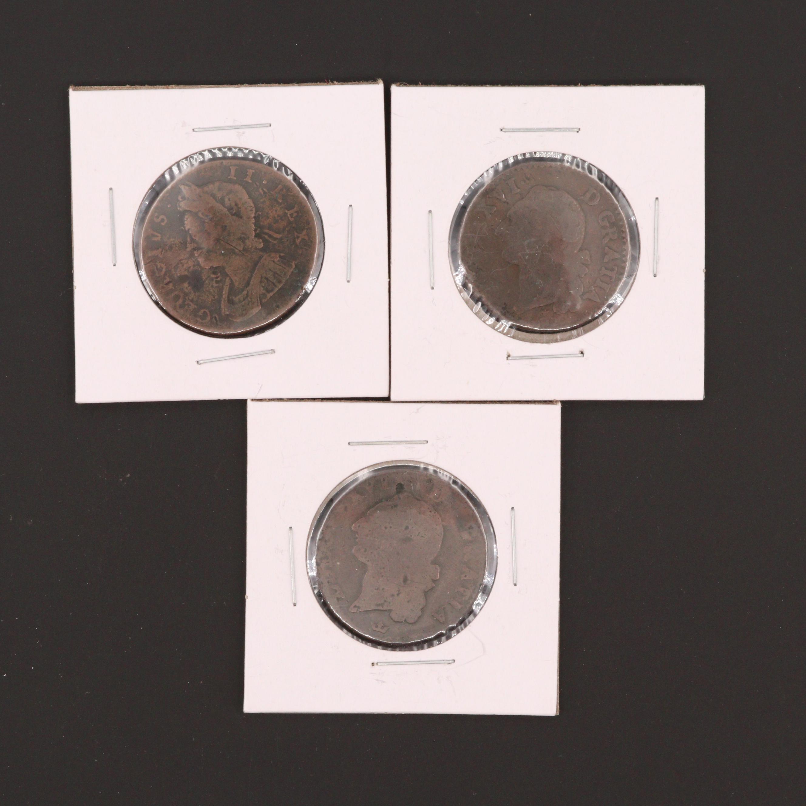 Group of Three 18th Century European Copper Coins