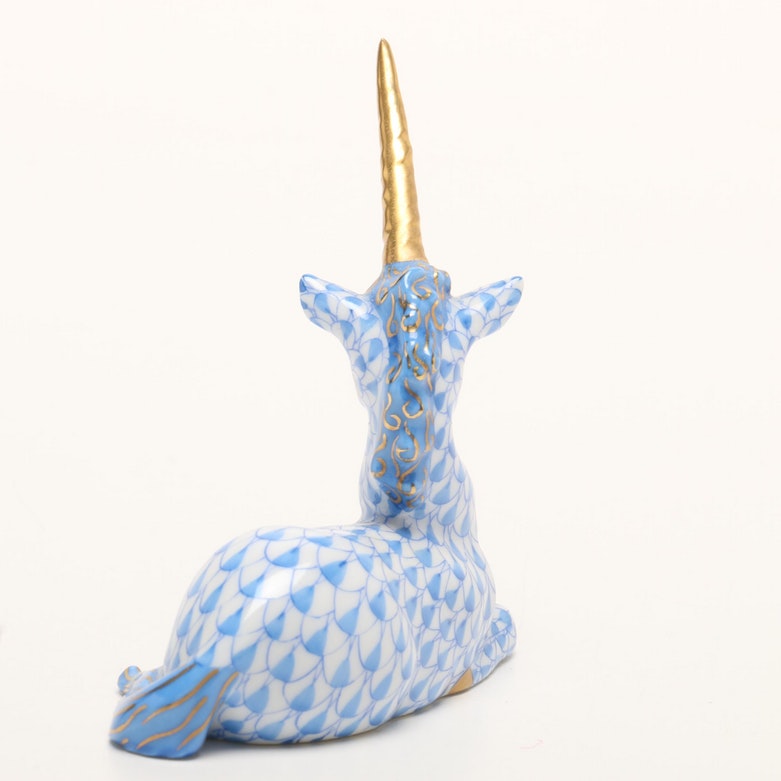 Herend Hungary Unicorn and "Frog Prince" Handpainted Porcelain Figurines