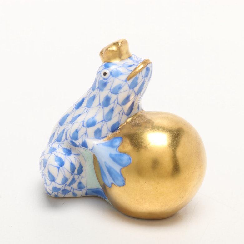 Herend Hungary Unicorn and "Frog Prince" Handpainted Porcelain Figurines