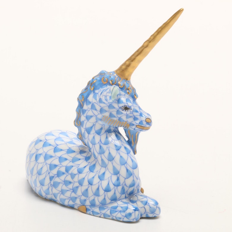 Herend Hungary Unicorn and "Frog Prince" Handpainted Porcelain Figurines