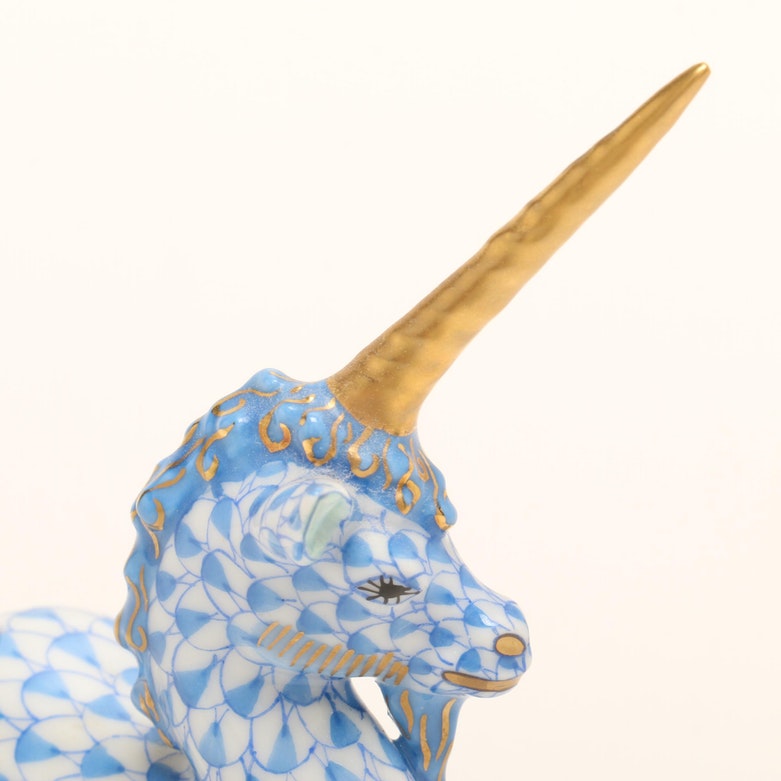 Herend Hungary Unicorn and "Frog Prince" Handpainted Porcelain Figurines