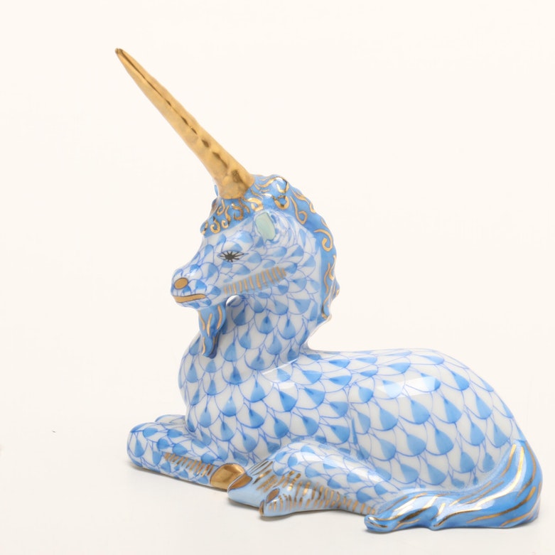 Herend Hungary Unicorn and "Frog Prince" Handpainted Porcelain Figurines