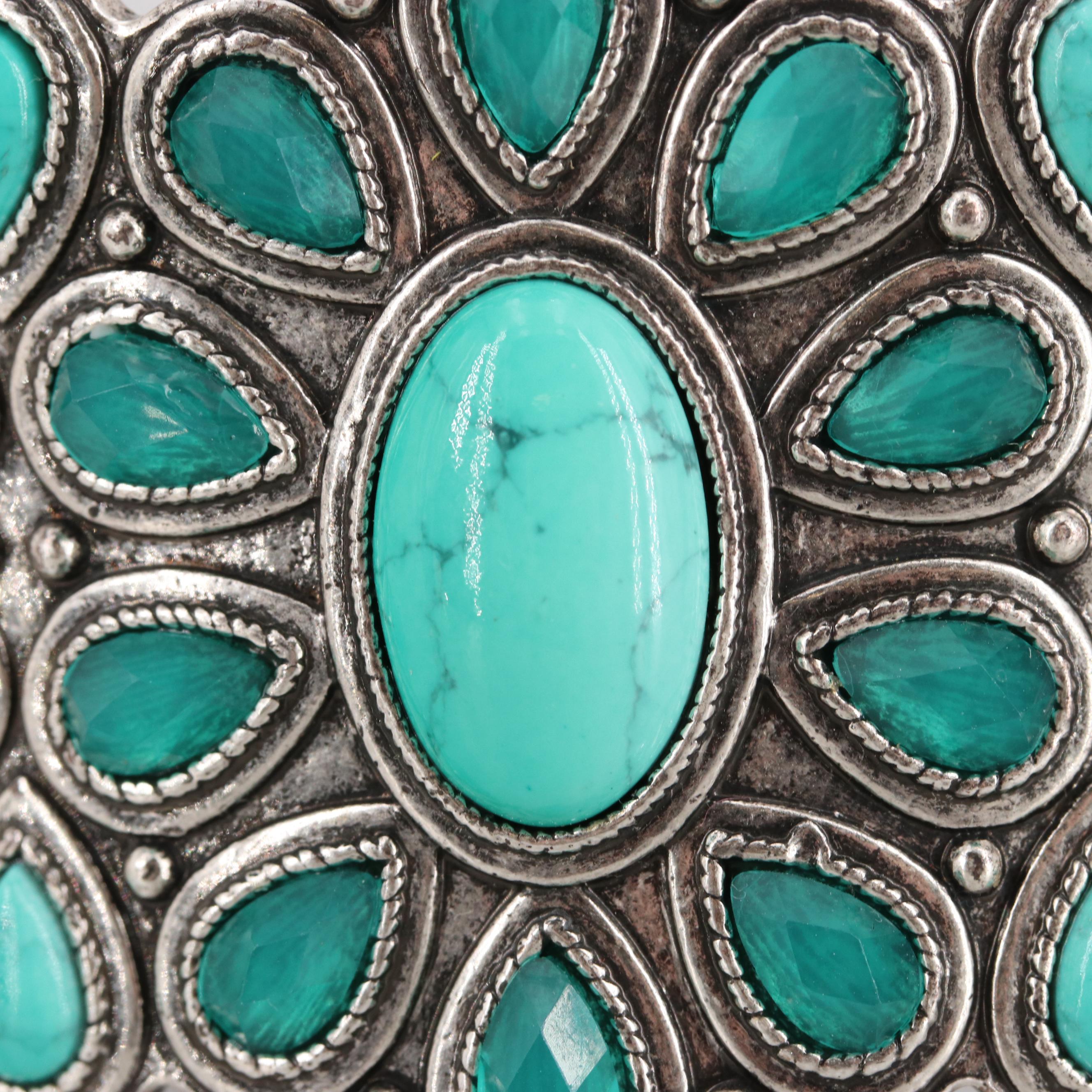 Silver Tone Cuff and Expandable Bracelets Including Coral and Turquoise