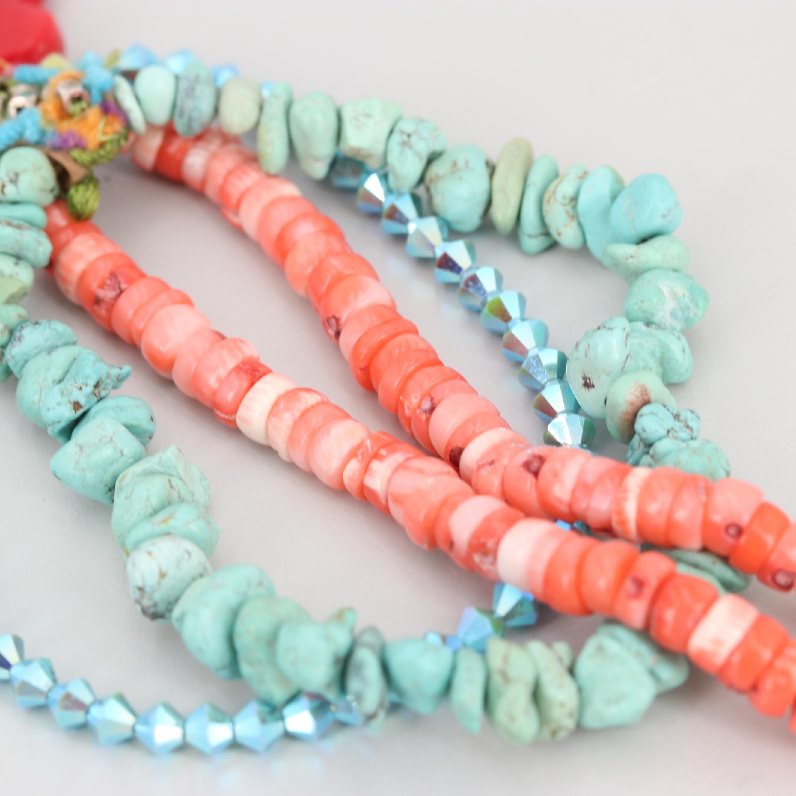 Silver Tone Cuff and Expandable Bracelets Including Coral and Turquoise