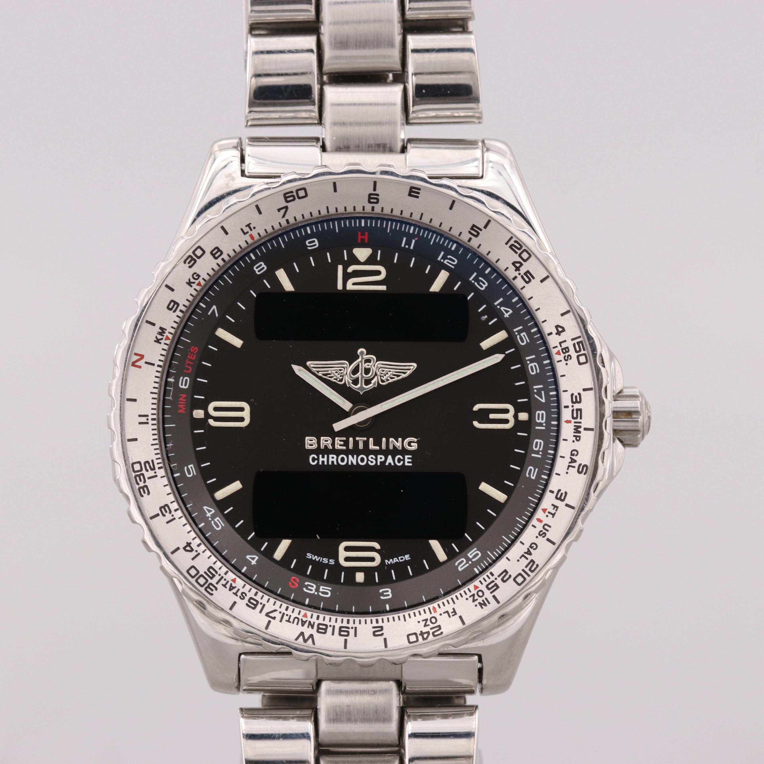 Breitling Chronospace Stainless Steel Analog/Digital Quartz Watch