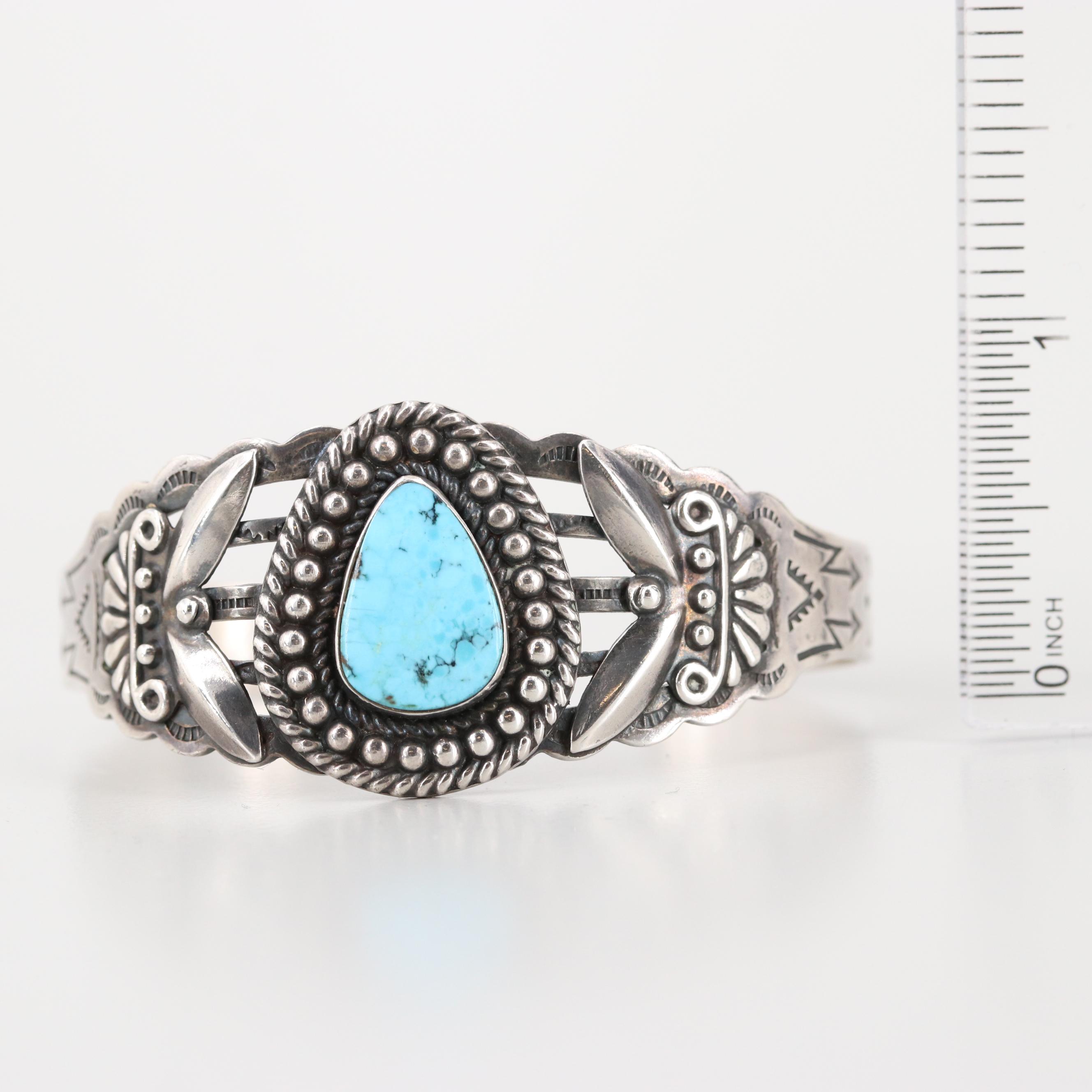 Southwestern Style Sterling Silver Turquoise Cuff Bracelet