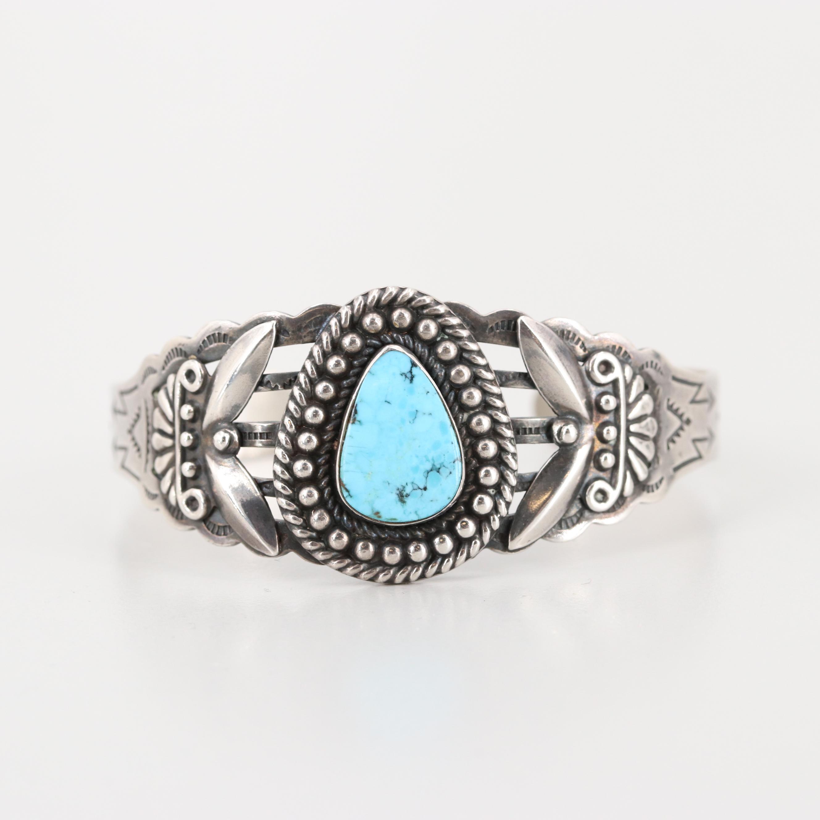 Southwestern Style Sterling Silver Turquoise Cuff Bracelet