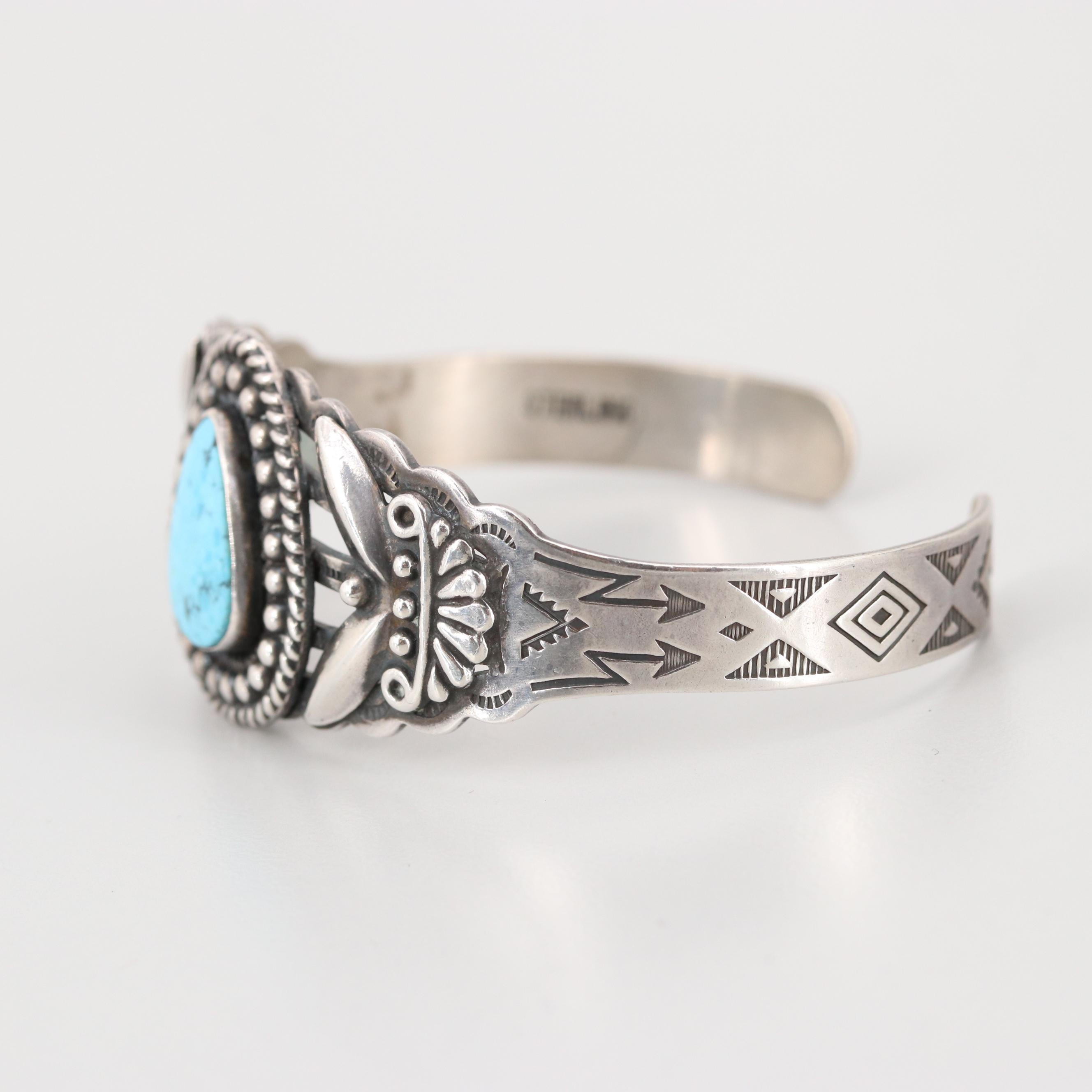 Southwestern Style Sterling Silver Turquoise Cuff Bracelet