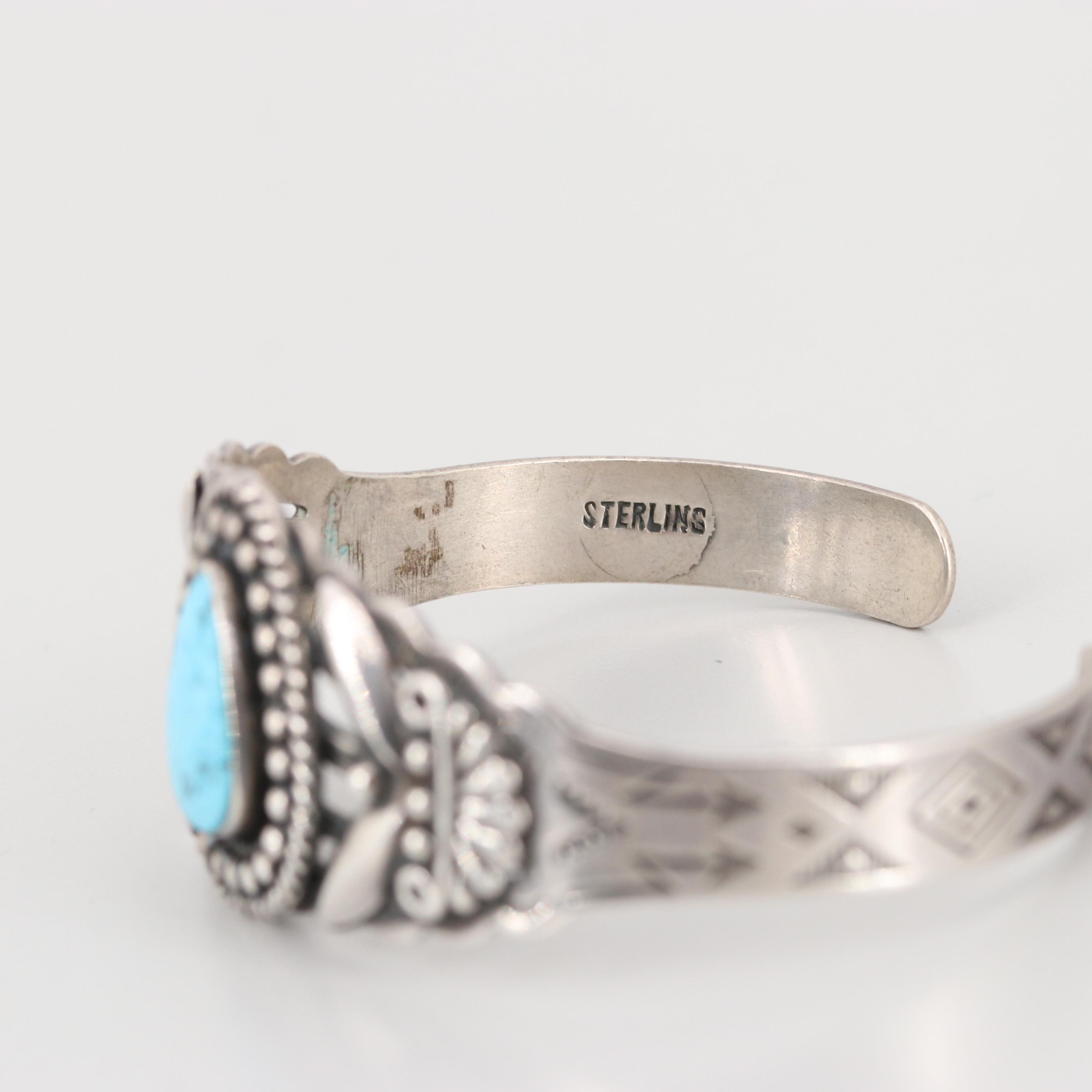 Southwestern Style Sterling Silver Turquoise Cuff Bracelet