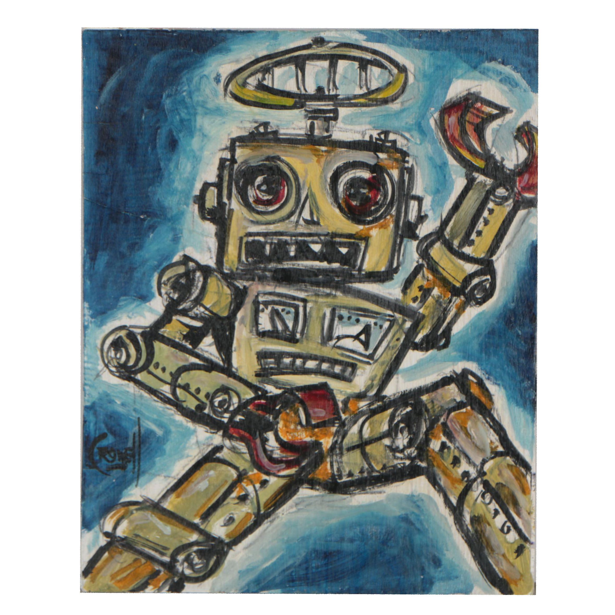 Peter Alan Crowell Oil Painting "Riot Robot"