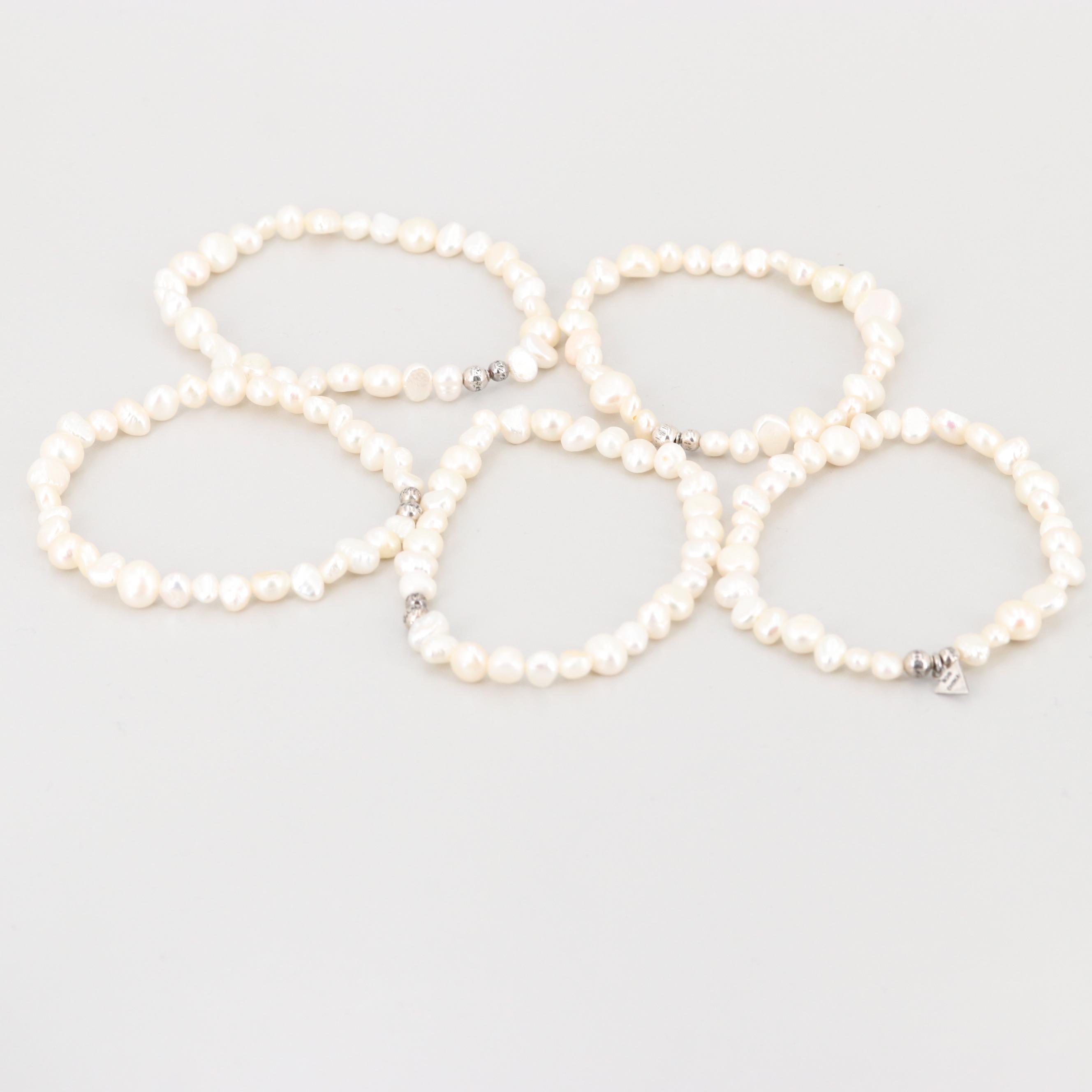 Collection of Silpada Sterling Silver Cultured Pearl Bracelets