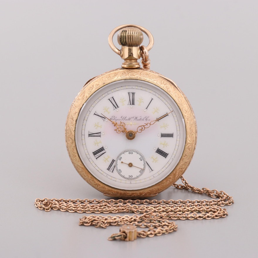 Elgin National Watch Co. Gold Filled Pocket Watch With Diamond Fob Chain,  1898