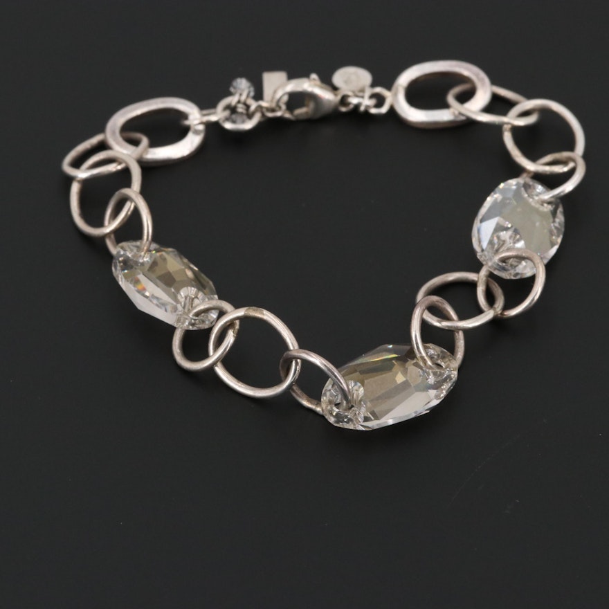 Linda Thelin Sterling Silver Faceted Glass Bracelet