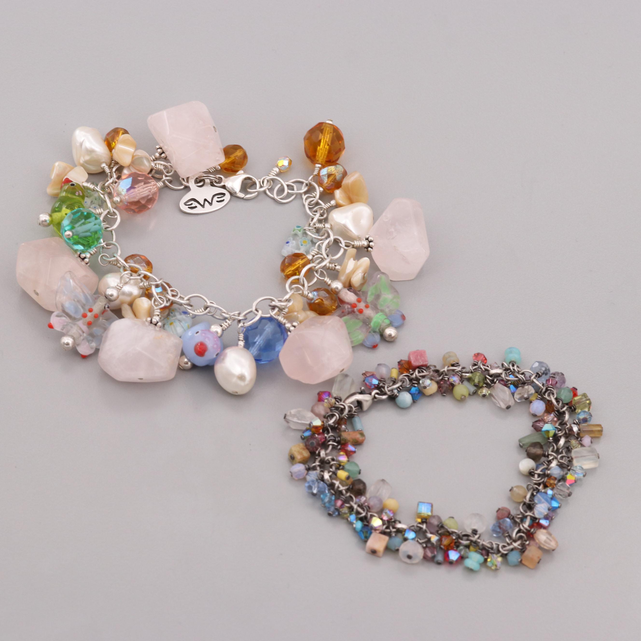 Sterling Silver Rose Quartz, Unakite and Imitation Pearl Bracelets