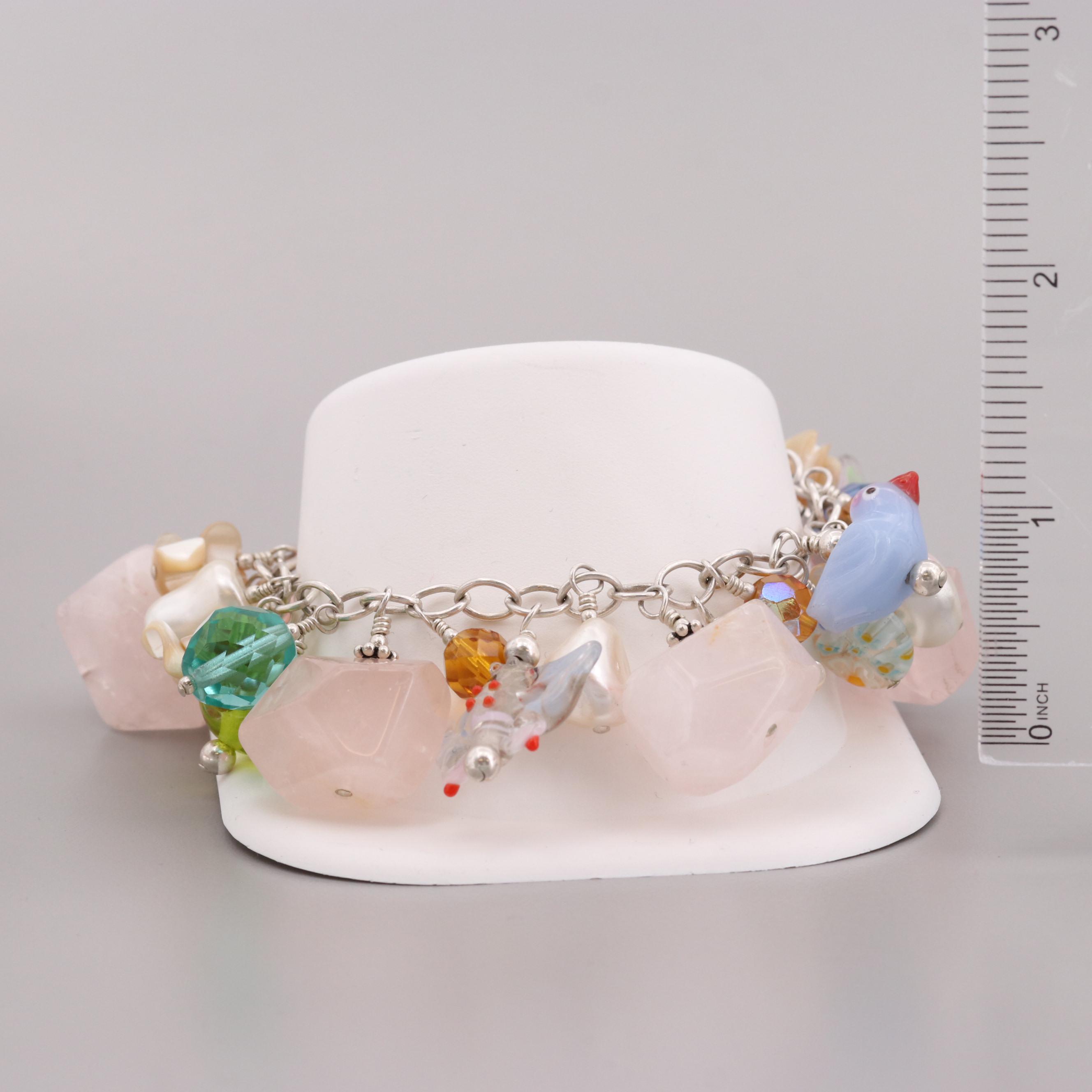 Sterling Silver Rose Quartz, Unakite and Imitation Pearl Bracelets