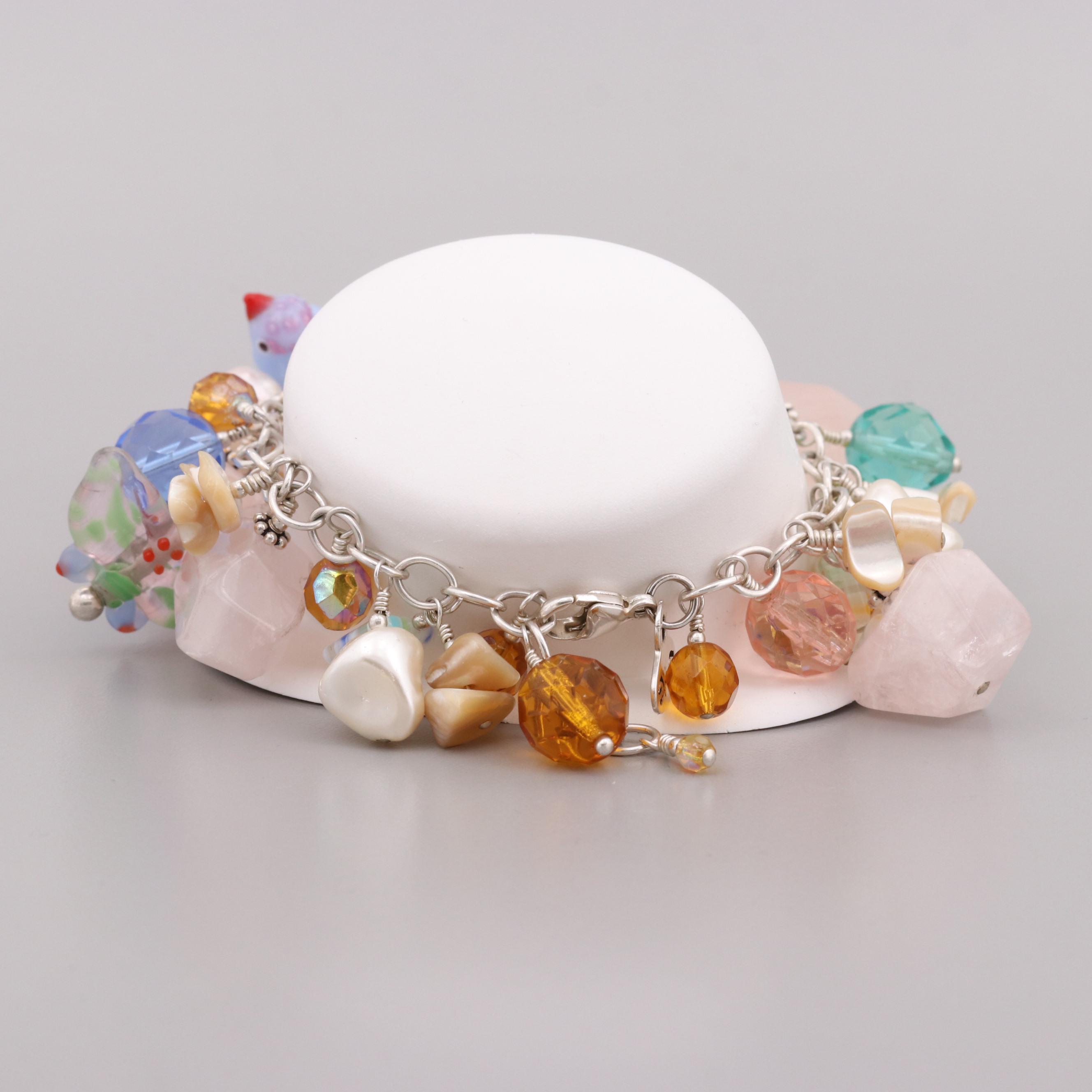 Sterling Silver Rose Quartz, Unakite and Imitation Pearl Bracelets