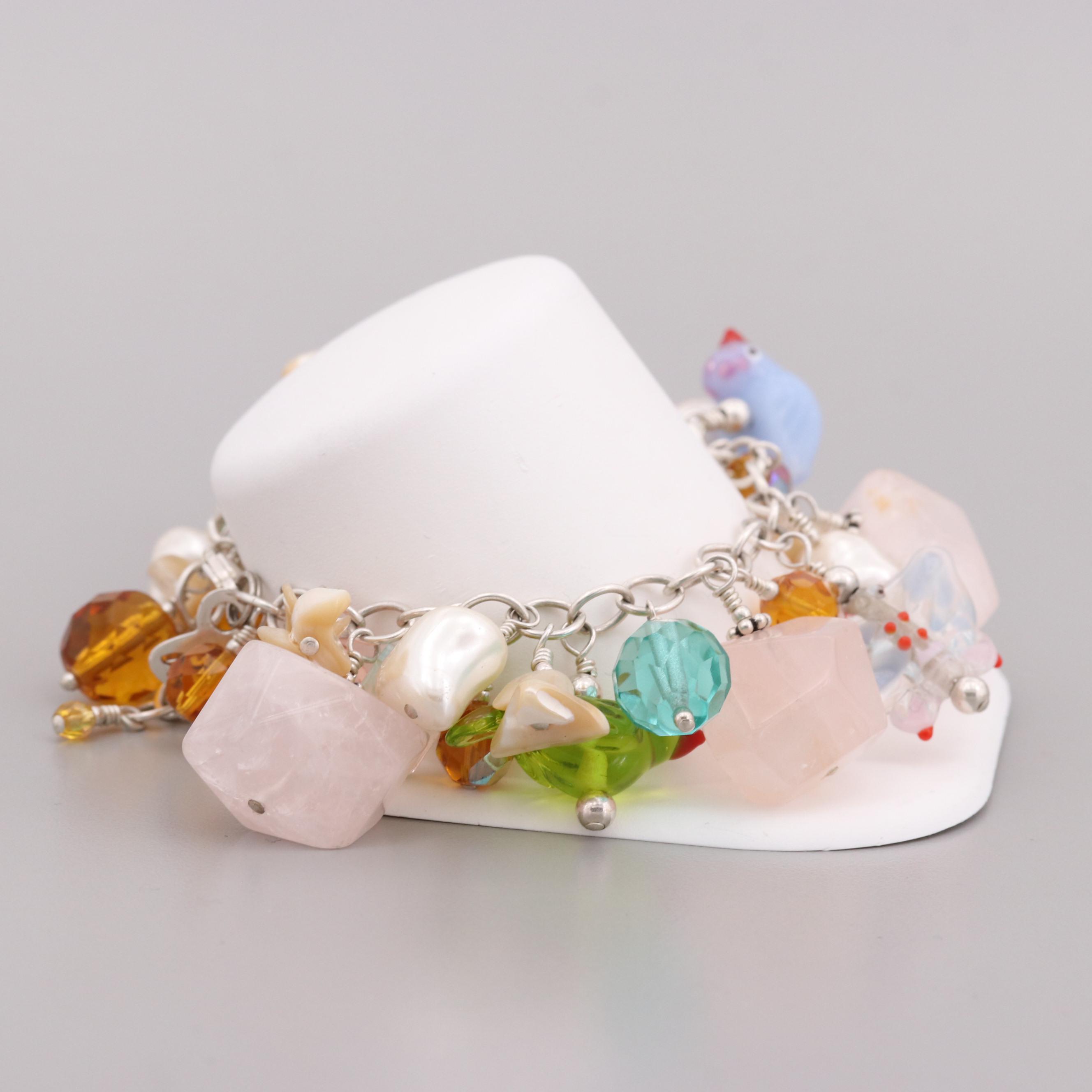 Sterling Silver Rose Quartz, Unakite and Imitation Pearl Bracelets