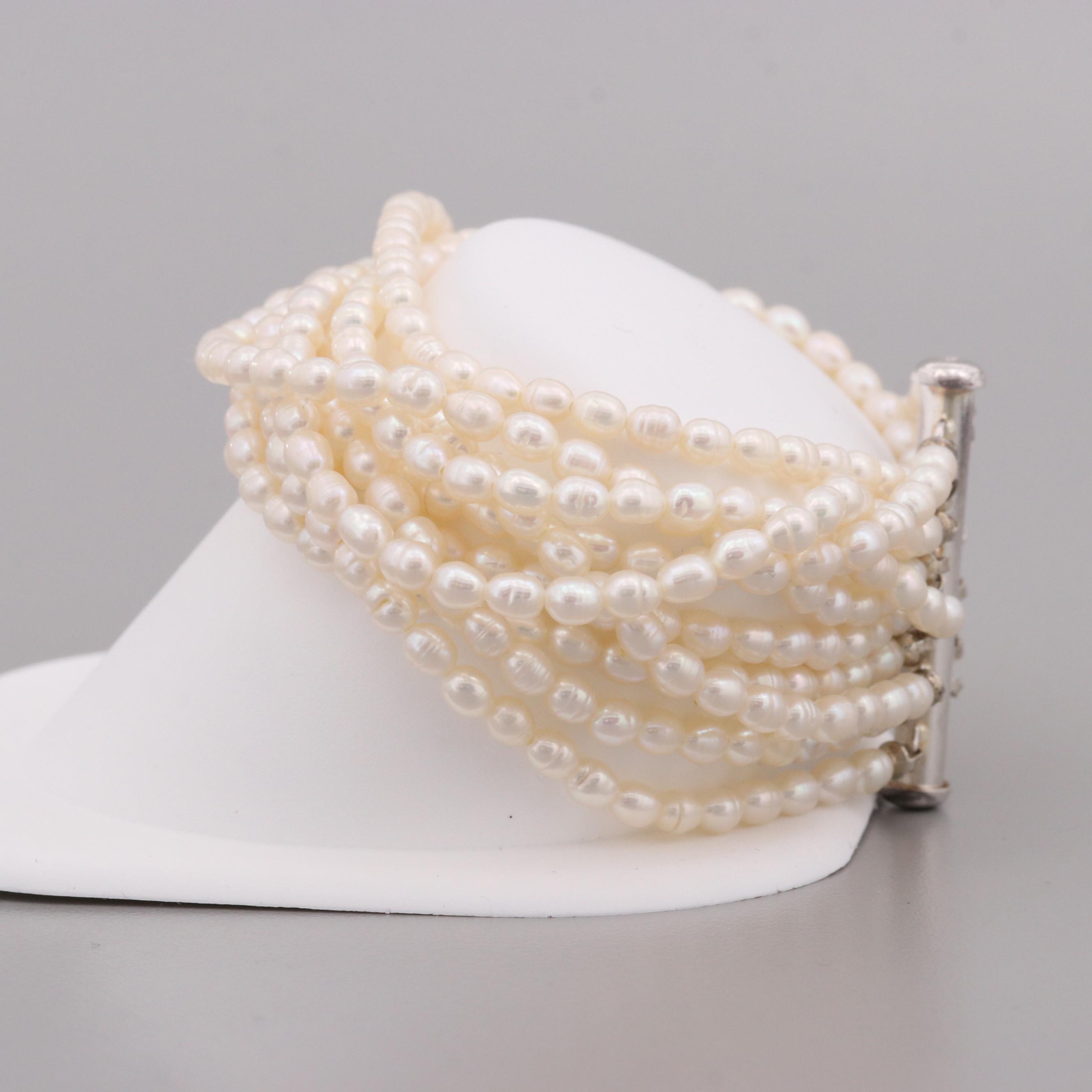 Sterling Silver Cultured Pearl Multi-Strand and Rolling Bracelets