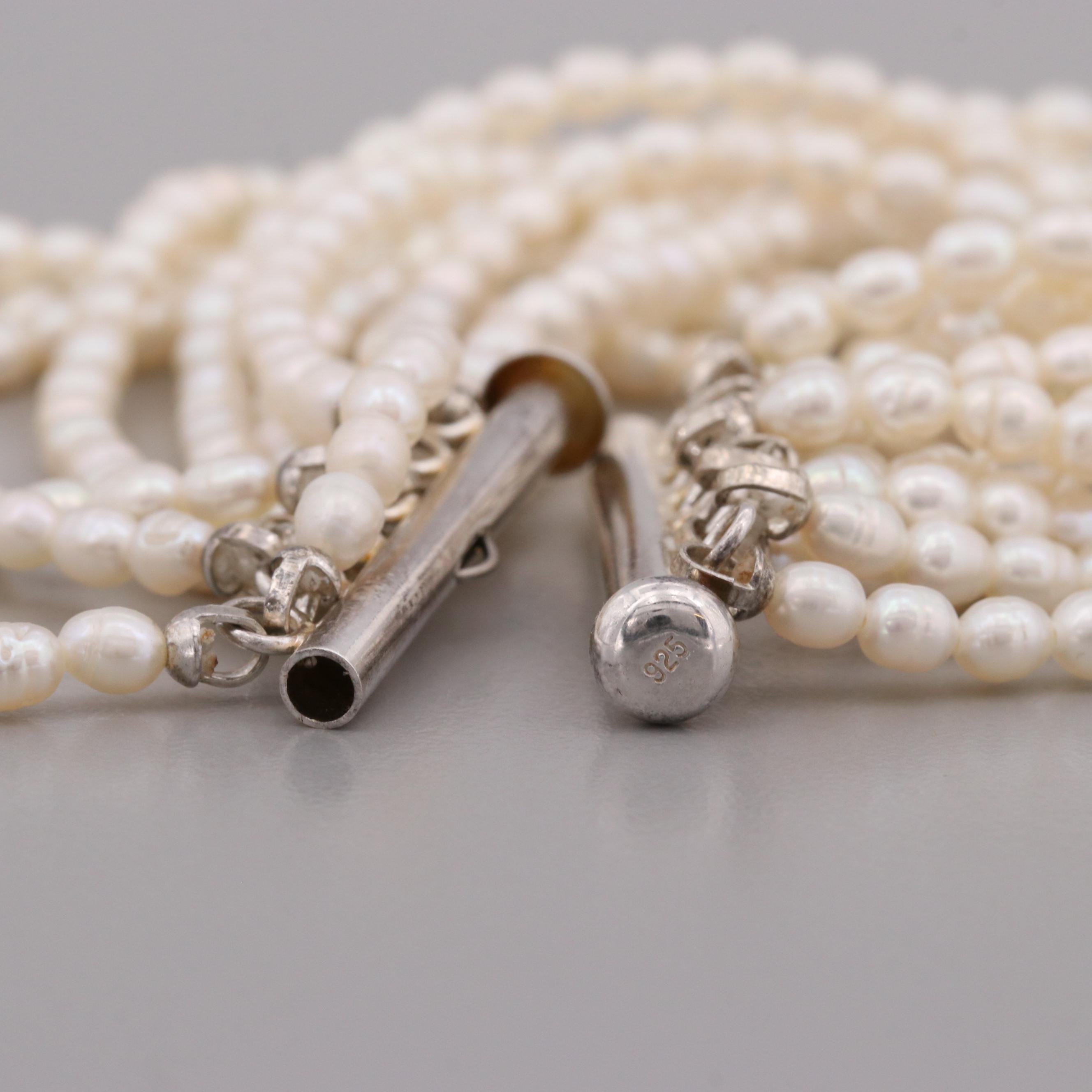 Sterling Silver Cultured Pearl Multi-Strand and Rolling Bracelets