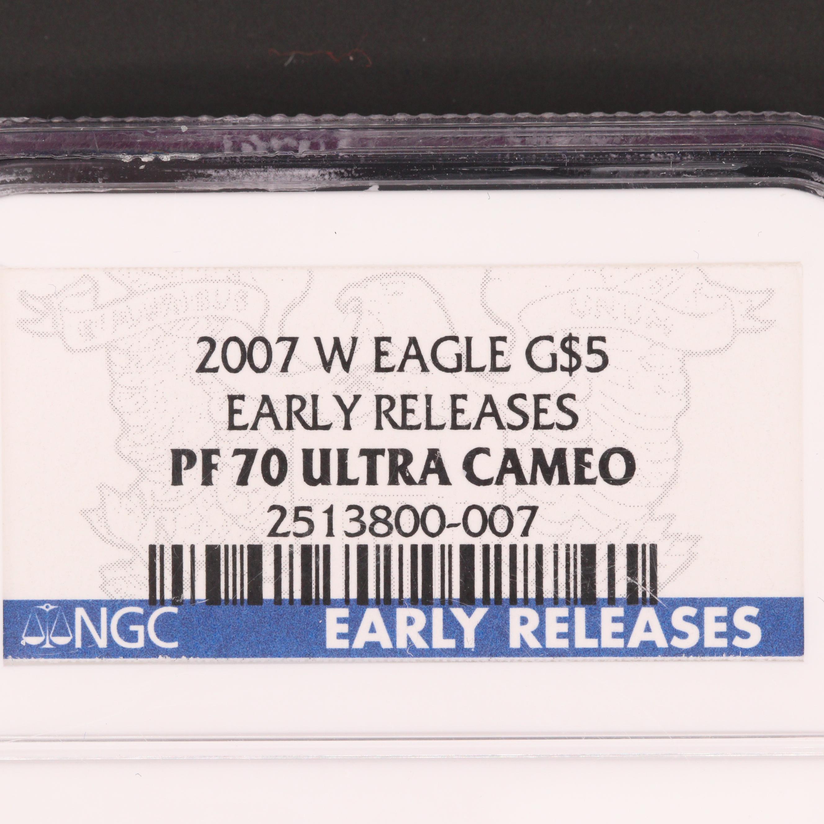 NGC Graded PF70 Ultra Cameo 2007-W American Eagle $5 1/10 Oz Gold Bullion Coin
