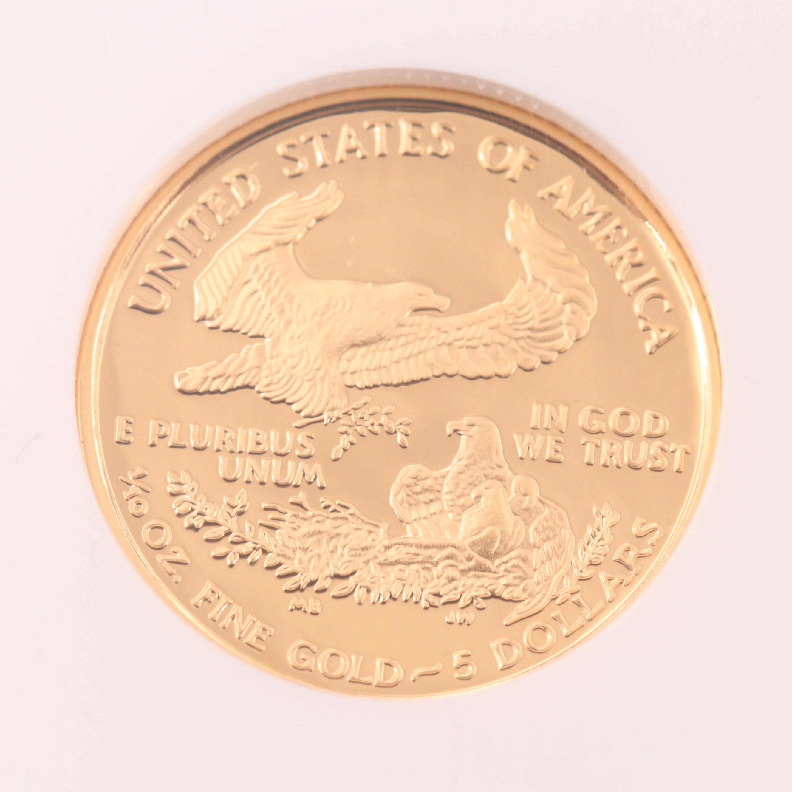 NGC Graded PF70 Ultra Cameo 2007-W American Eagle $5 1/10 Oz Gold Bullion Coin