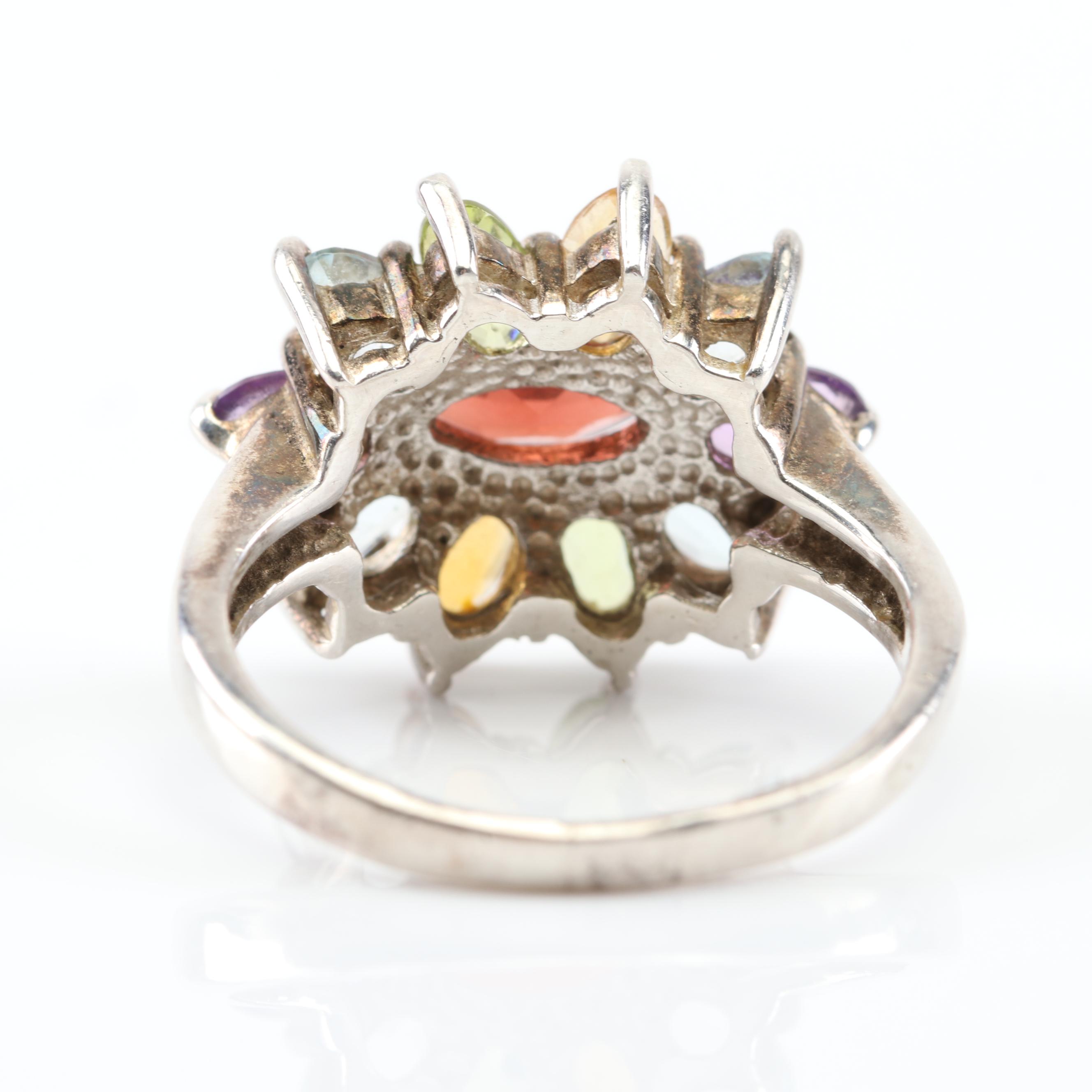Sterling Silver Multi-Gemstone Flower Ring