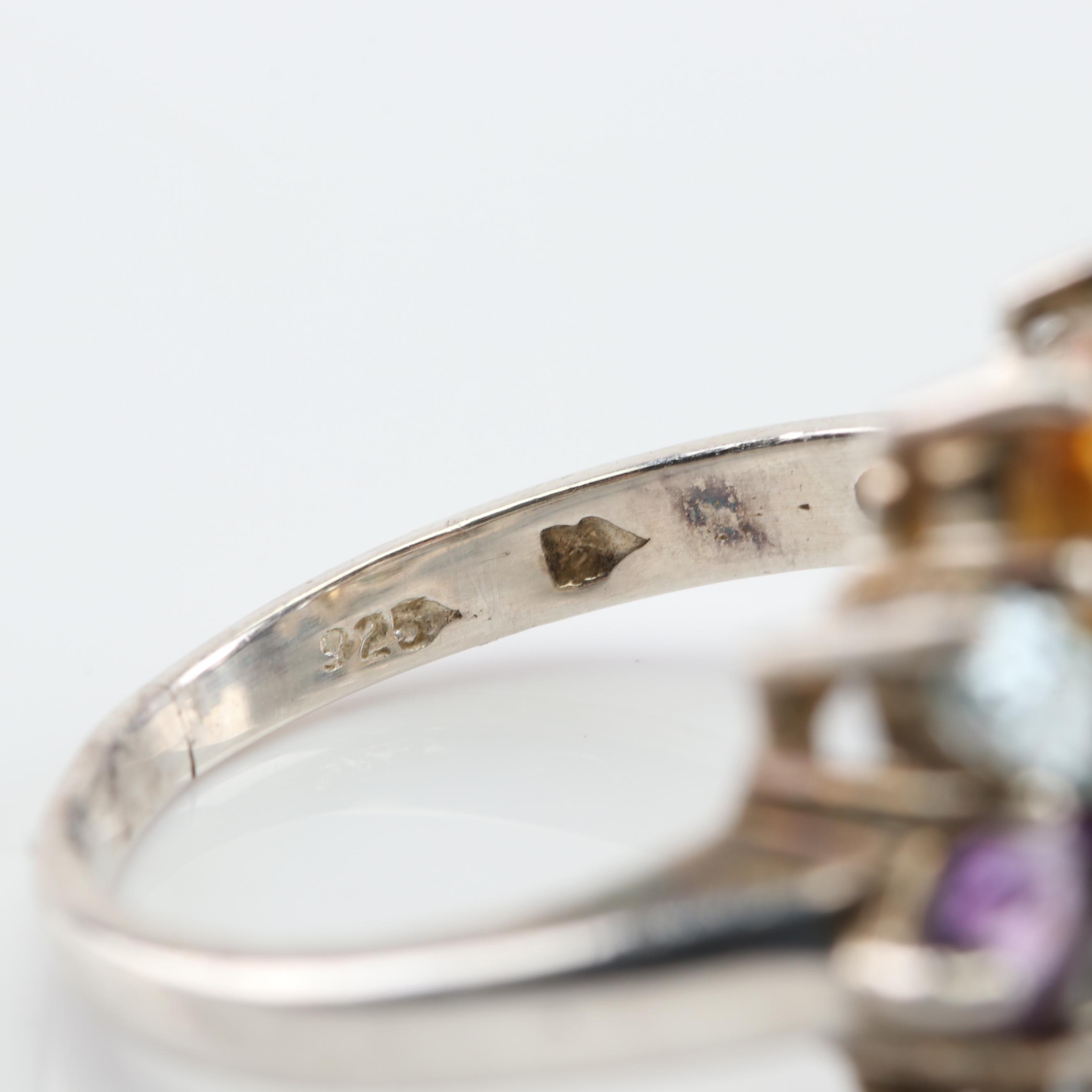 Sterling Silver Multi-Gemstone Flower Ring