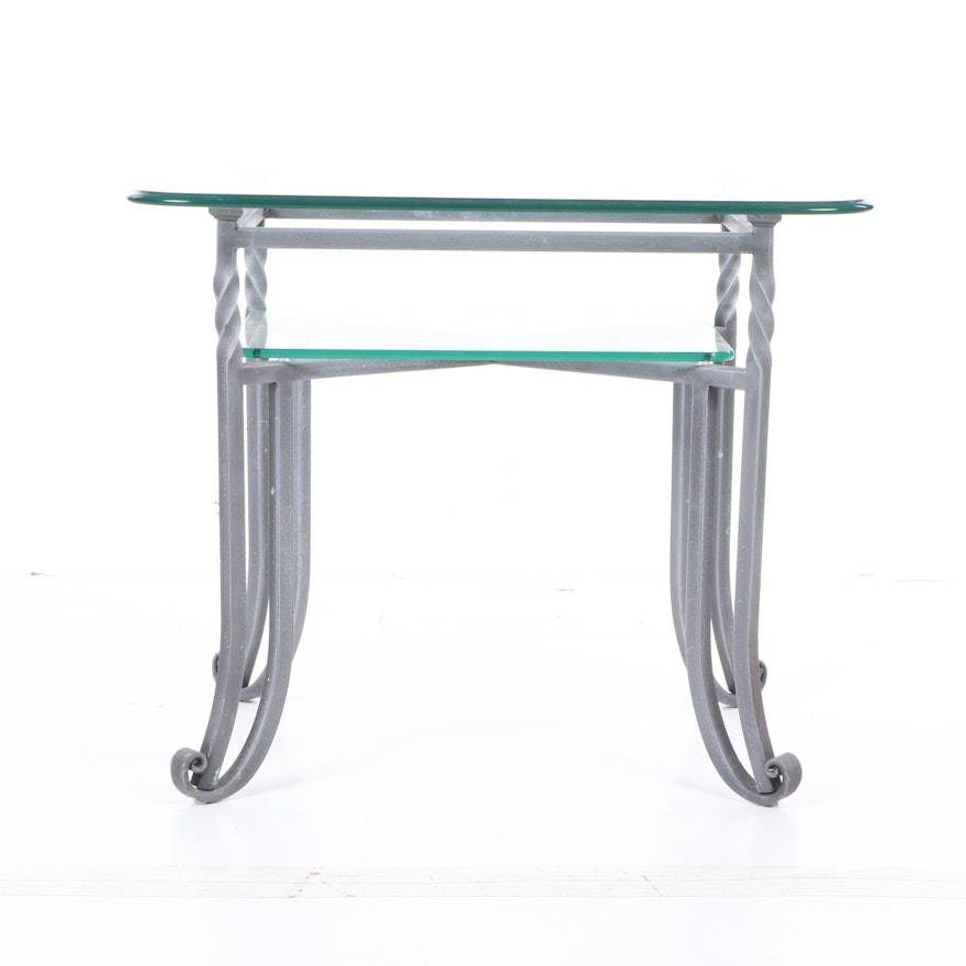 Contemporary Metal and Glass Two-Tier Side Table