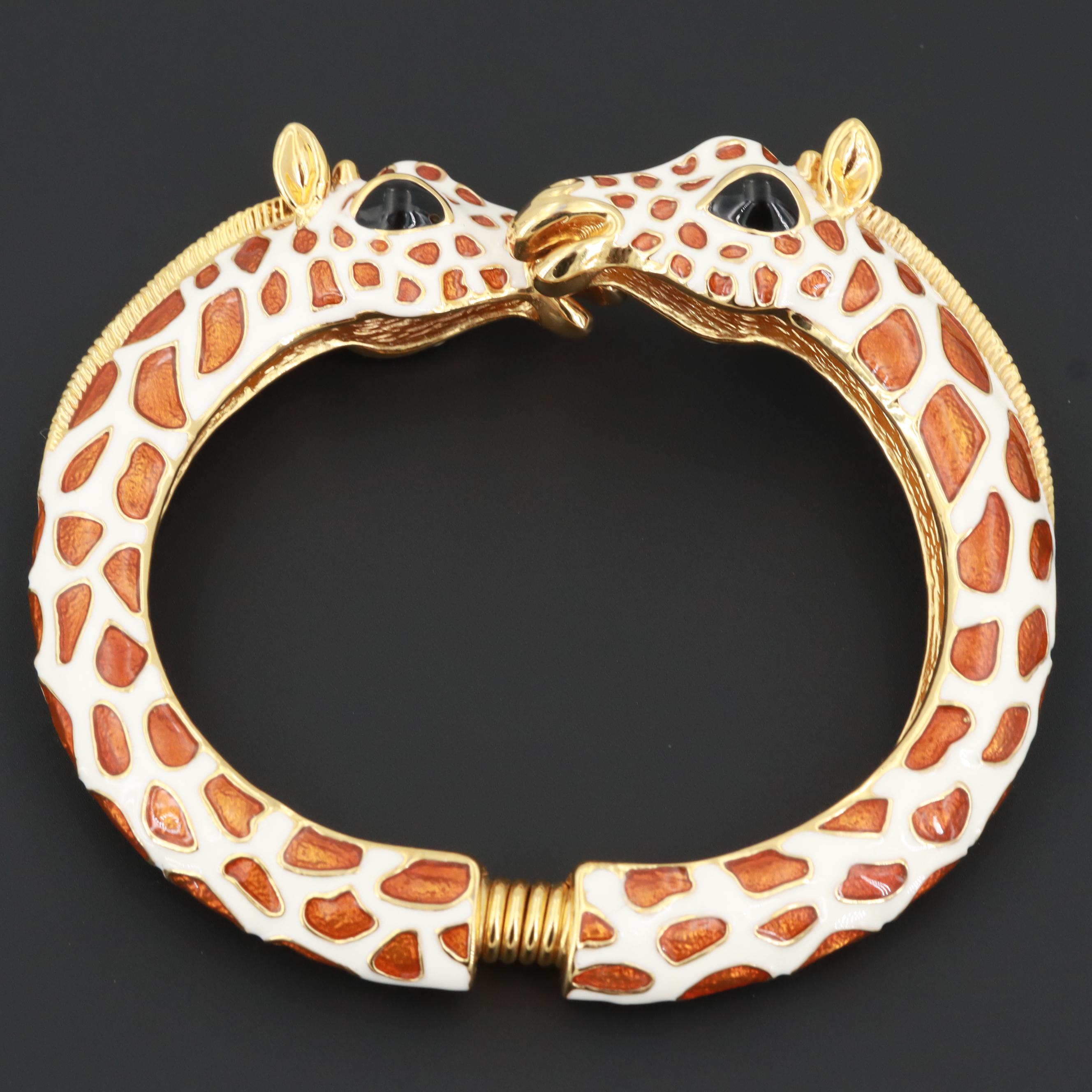Kenneth Jay Lane Gold Tone Enamel Double Headed Giraffe Bracelet
