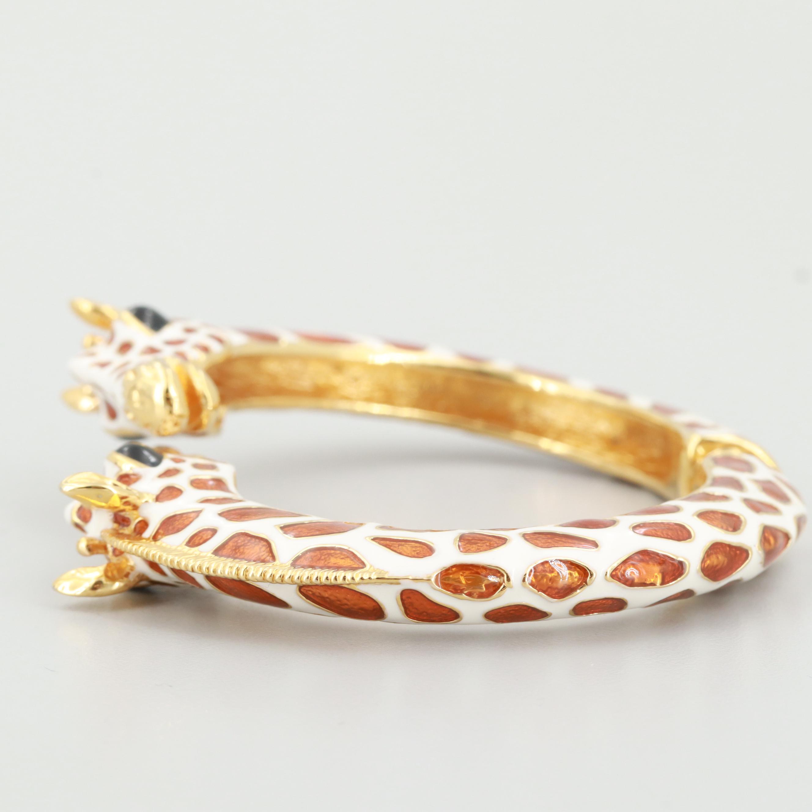 Kenneth Jay Lane Gold Tone Enamel Double Headed Giraffe Bracelet