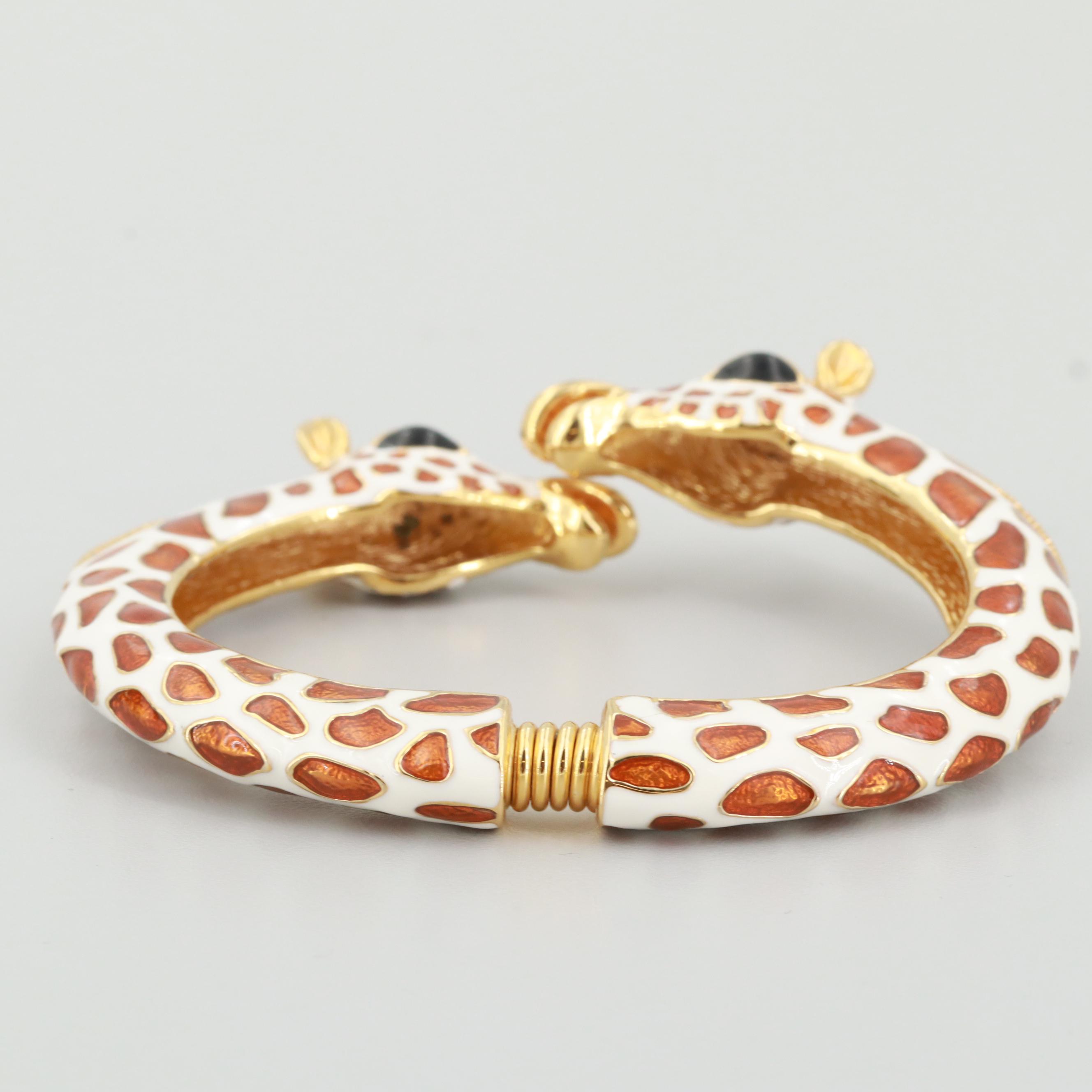 Kenneth Jay Lane Gold Tone Enamel Double Headed Giraffe Bracelet