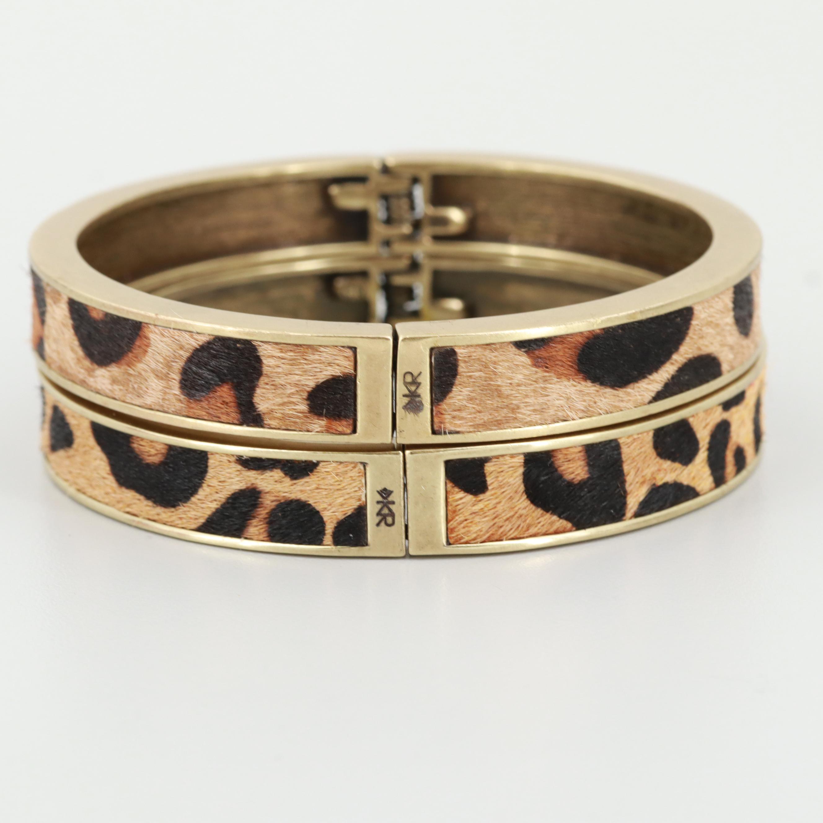 Silpada Gold Tone "Go Wild" Animal Print Hinged Bangle Bracelets