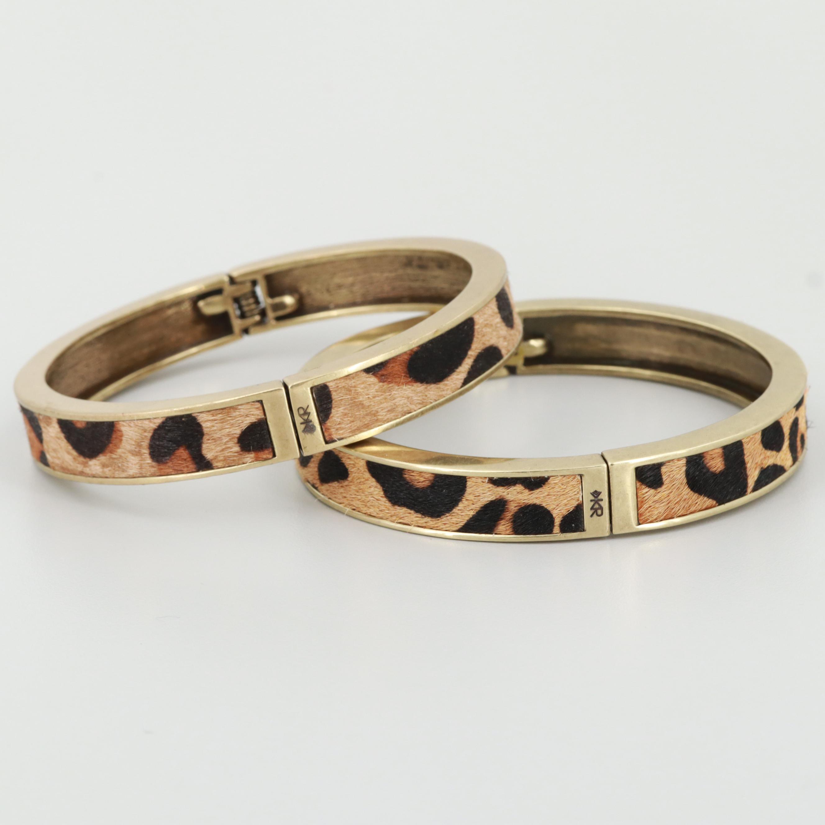 Silpada Gold Tone "Go Wild" Animal Print Hinged Bangle Bracelets