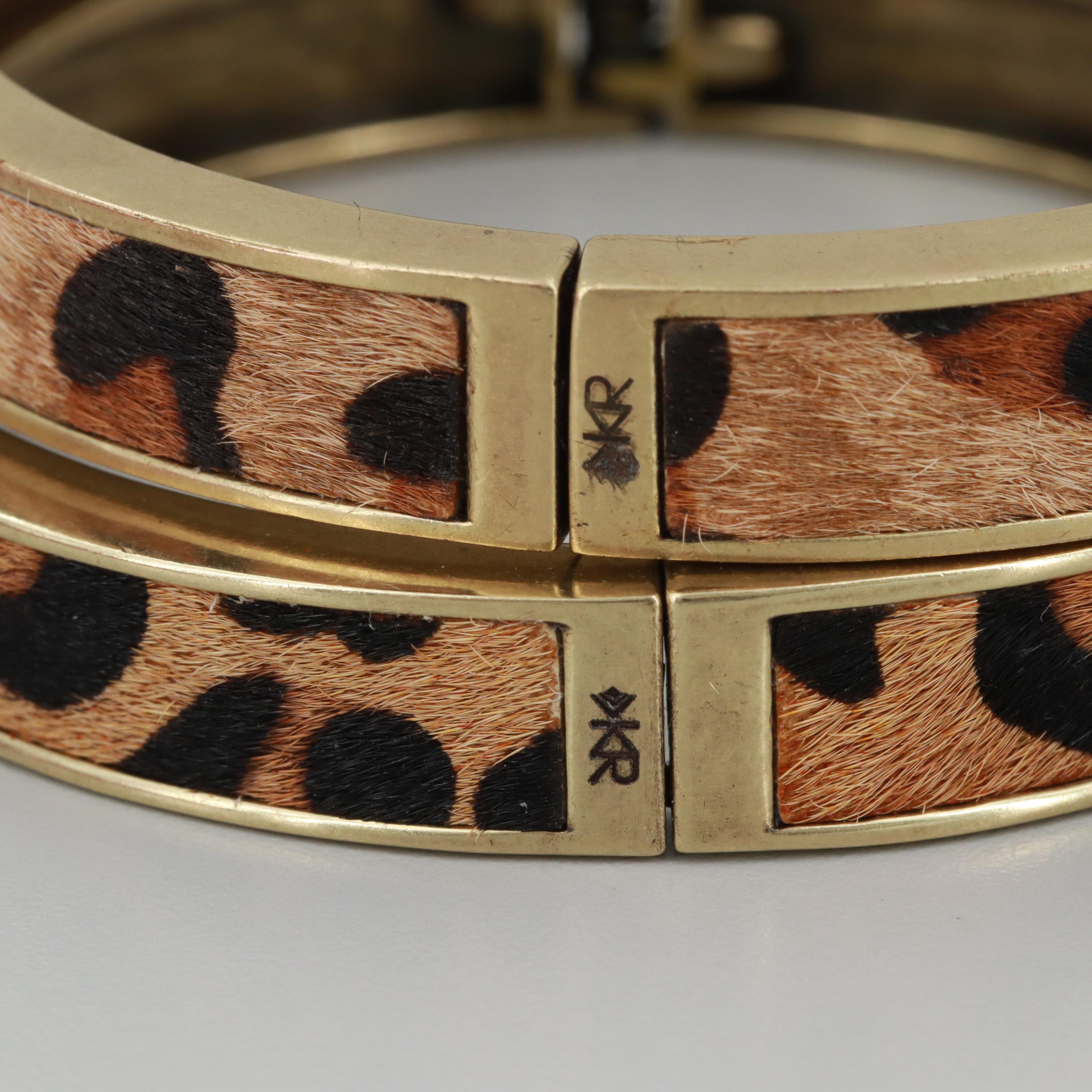 Silpada Gold Tone "Go Wild" Animal Print Hinged Bangle Bracelets