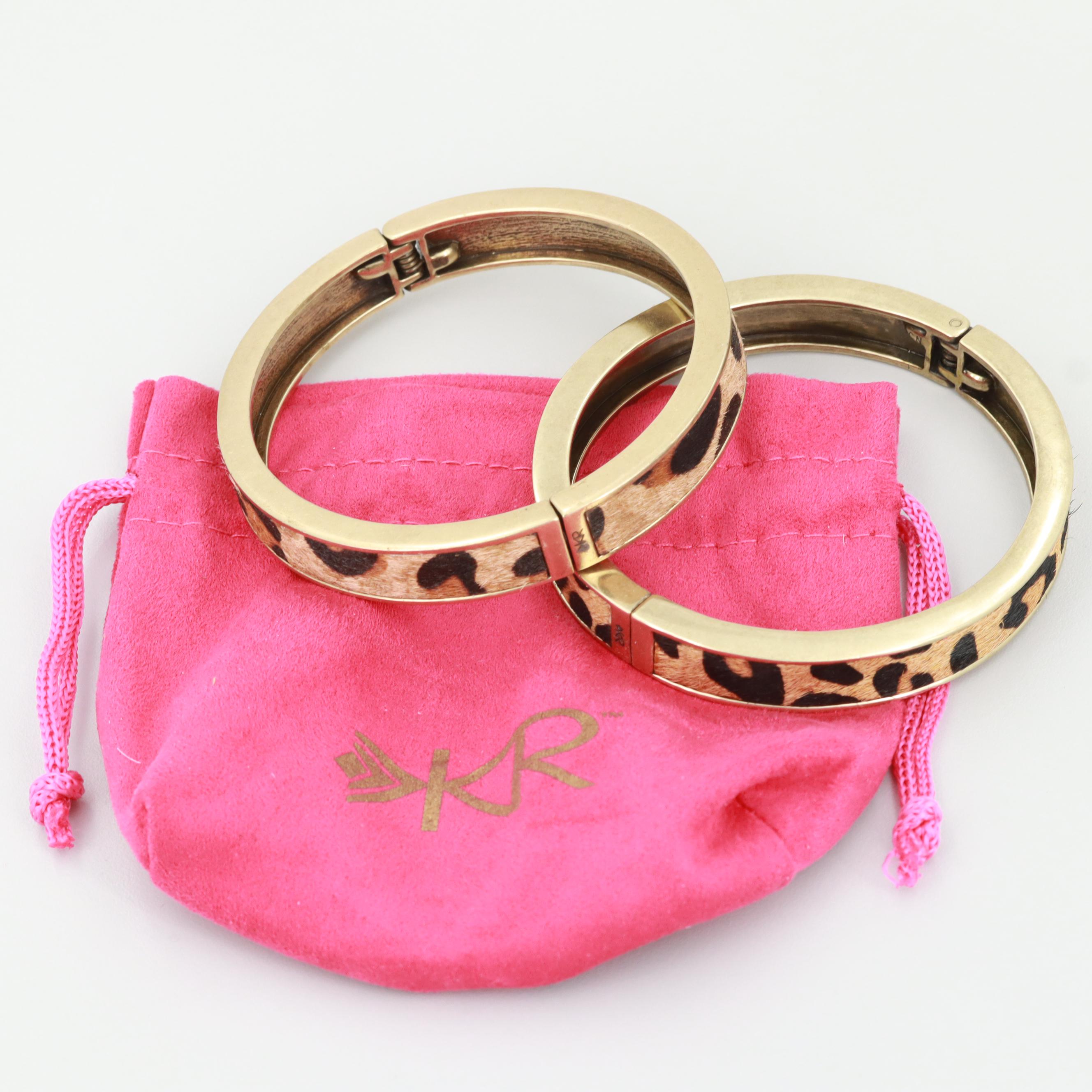 Silpada Gold Tone "Go Wild" Animal Print Hinged Bangle Bracelets