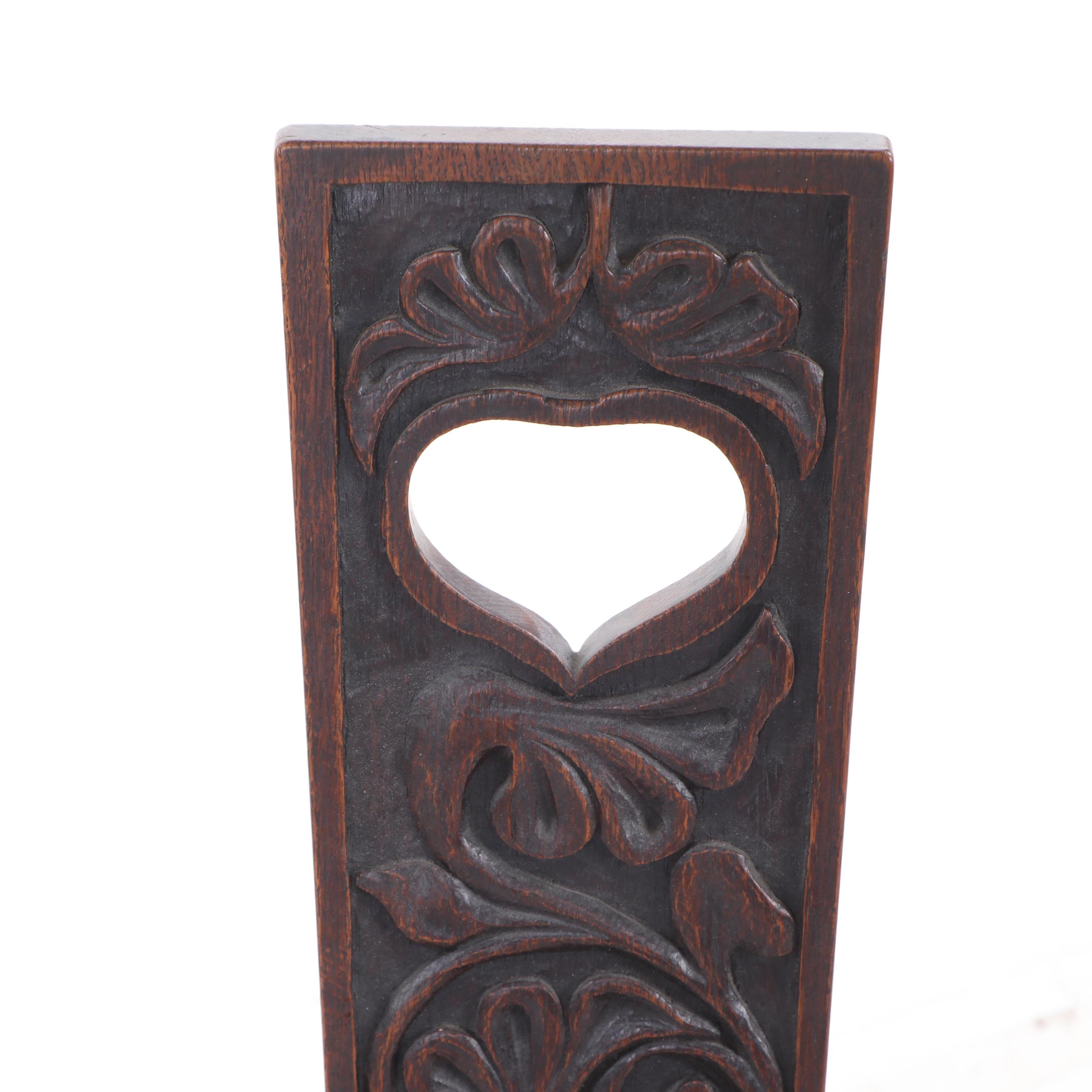 Arts and Crafts Carved Oak Welsh Spinning Stool, circa 1900