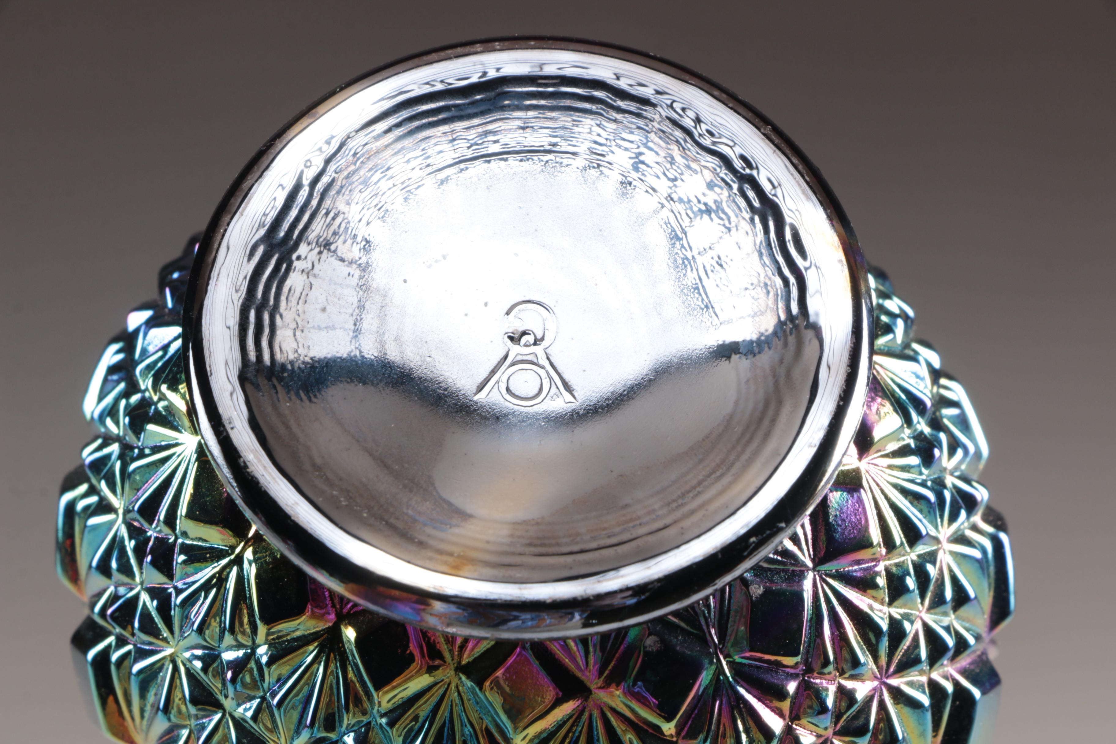 Fenton "Old Virginia Glass" Carnival Glass Vase with Northwood Cruets