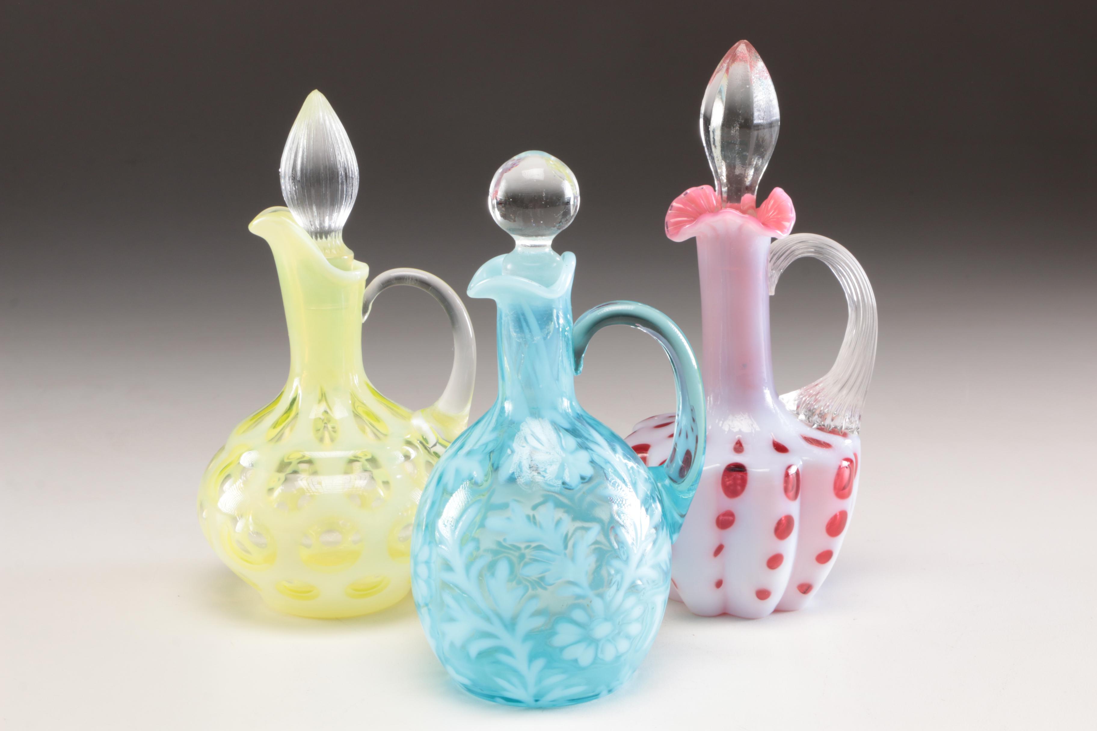 Fenton "Old Virginia Glass" Carnival Glass Vase with Northwood Cruets