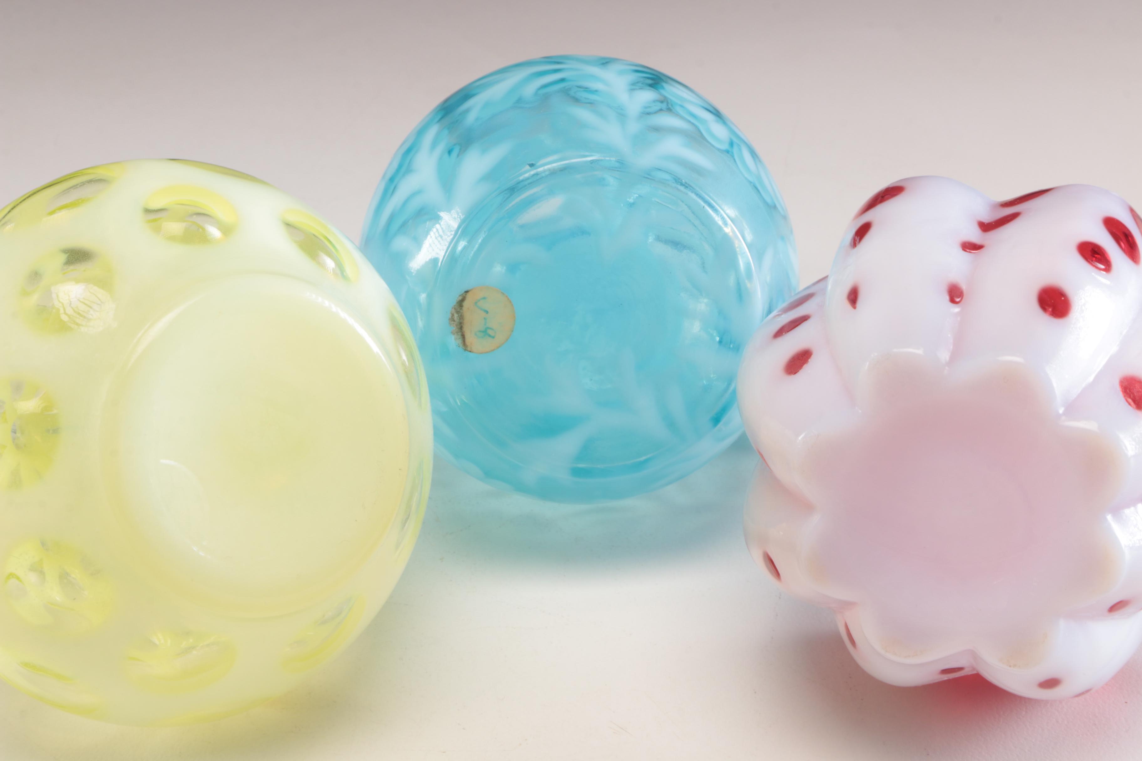 Fenton "Old Virginia Glass" Carnival Glass Vase with Northwood Cruets