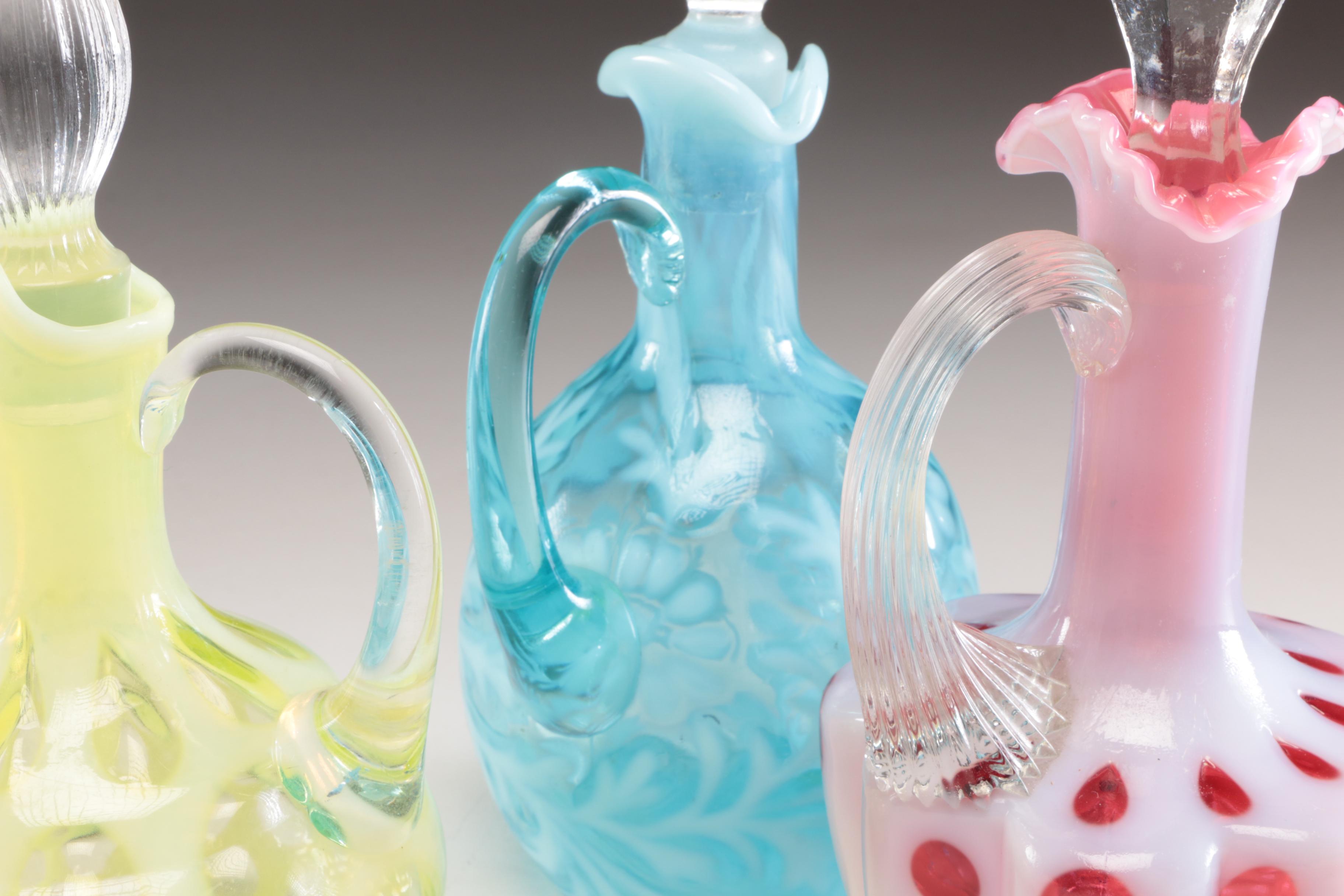 Fenton "Old Virginia Glass" Carnival Glass Vase with Northwood Cruets