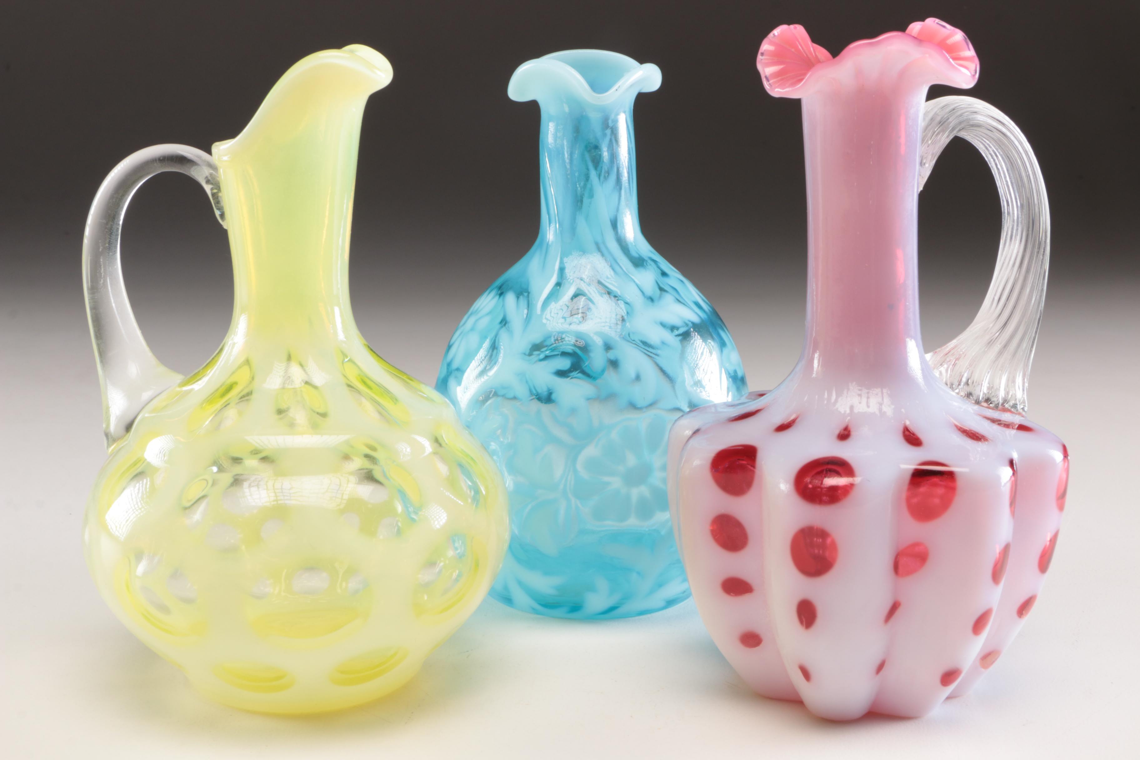 Fenton "Old Virginia Glass" Carnival Glass Vase with Northwood Cruets