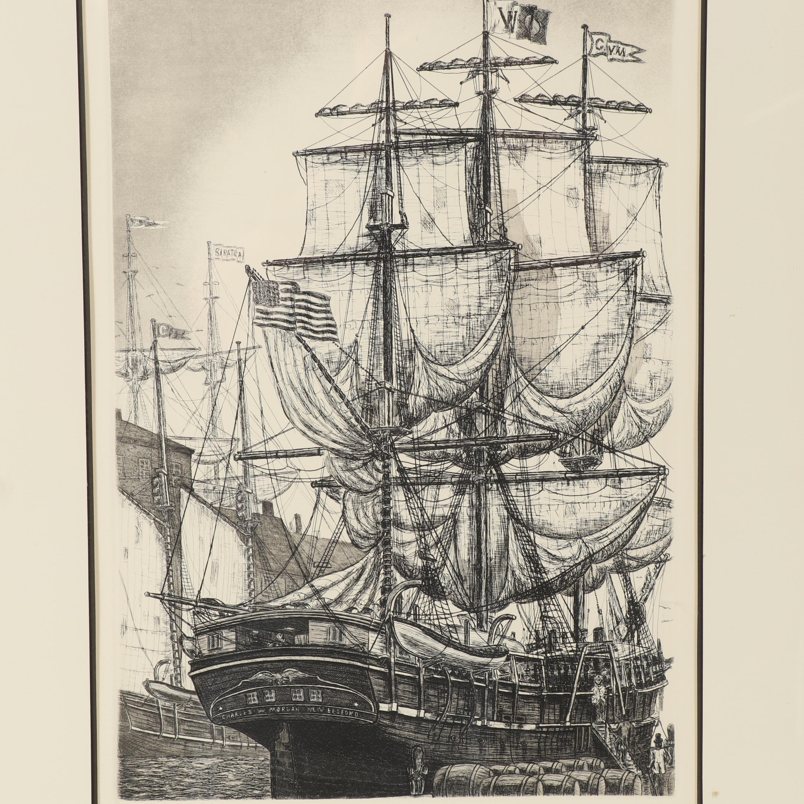 Alan Jay Gaines Etching "Charles W. Morgan"