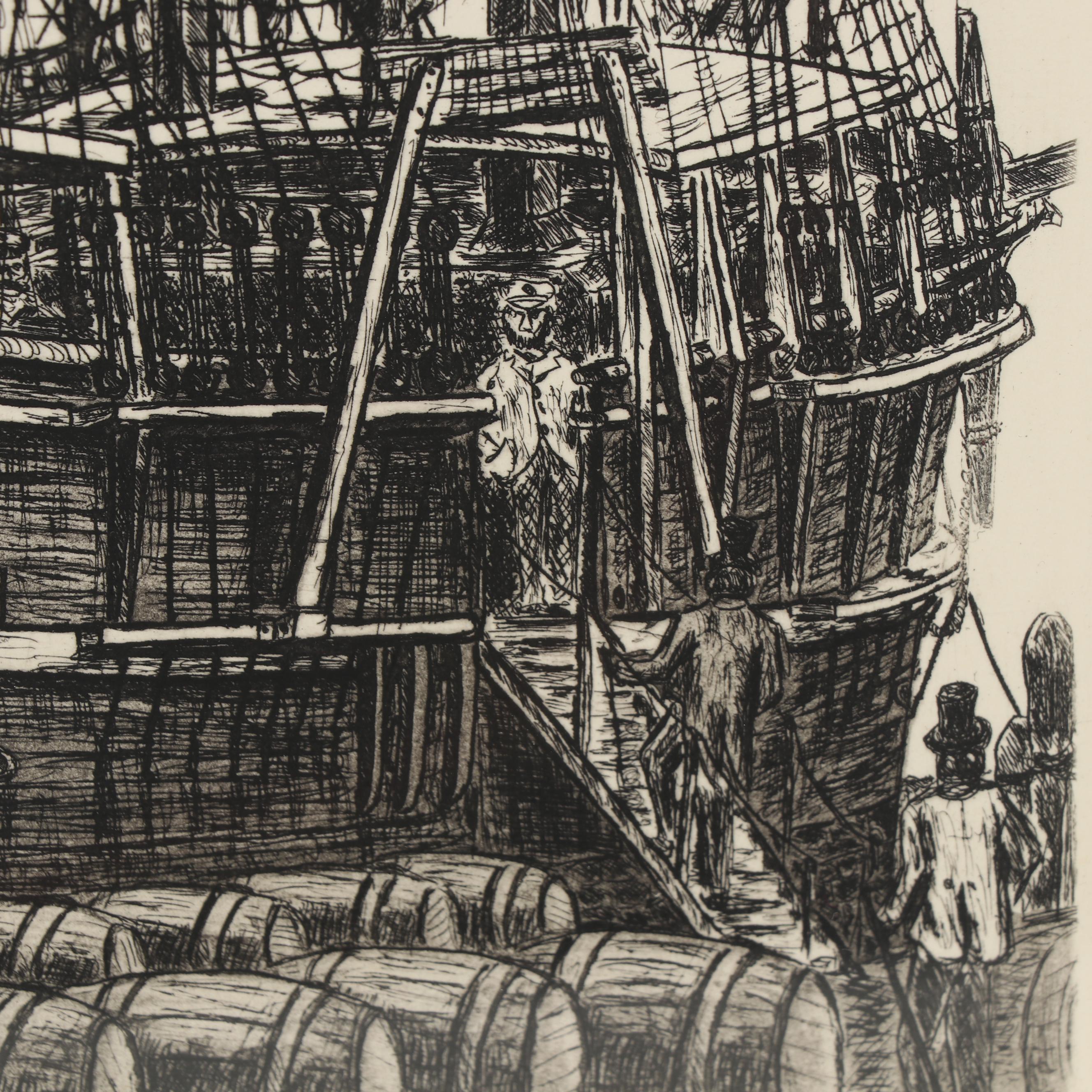 Alan Jay Gaines Etching "Charles W. Morgan"