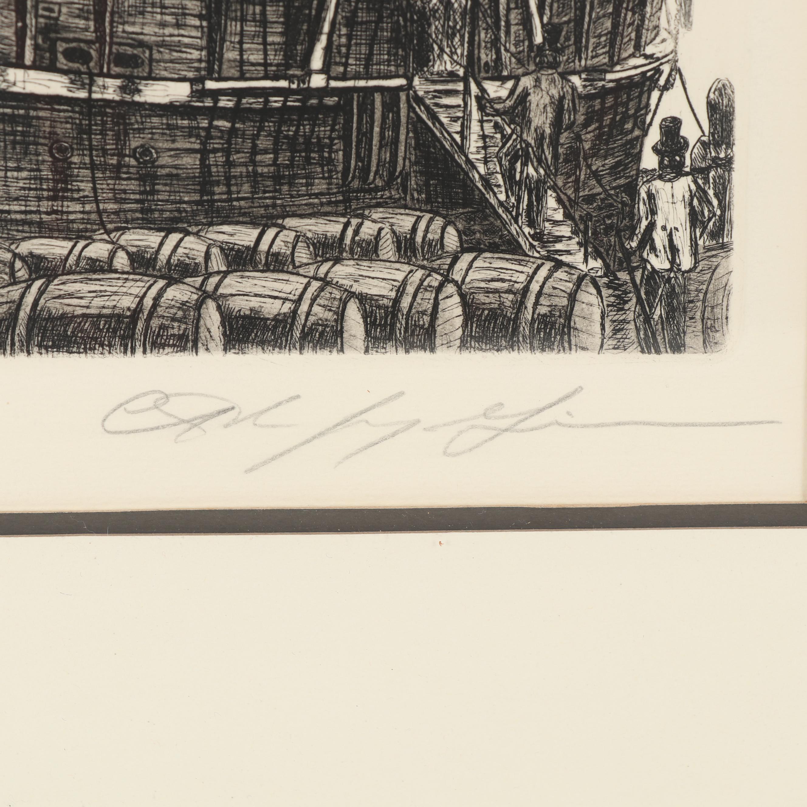 Alan Jay Gaines Etching "Charles W. Morgan"