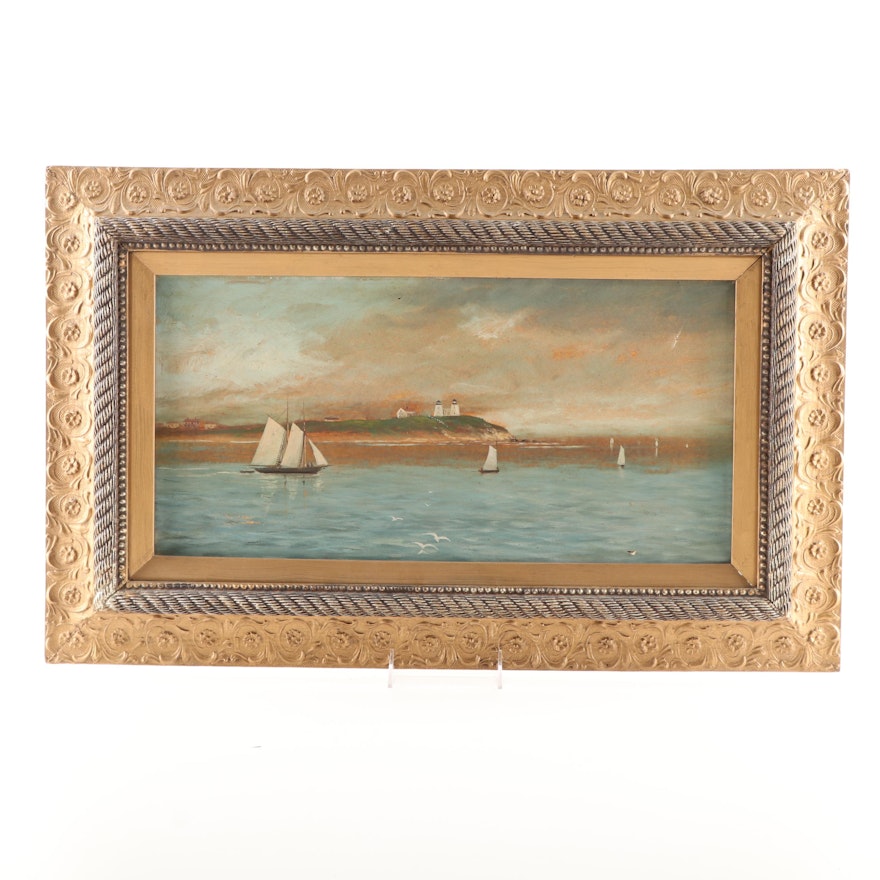 Early-Mid 20th Century Harbor Scene Oil Painting