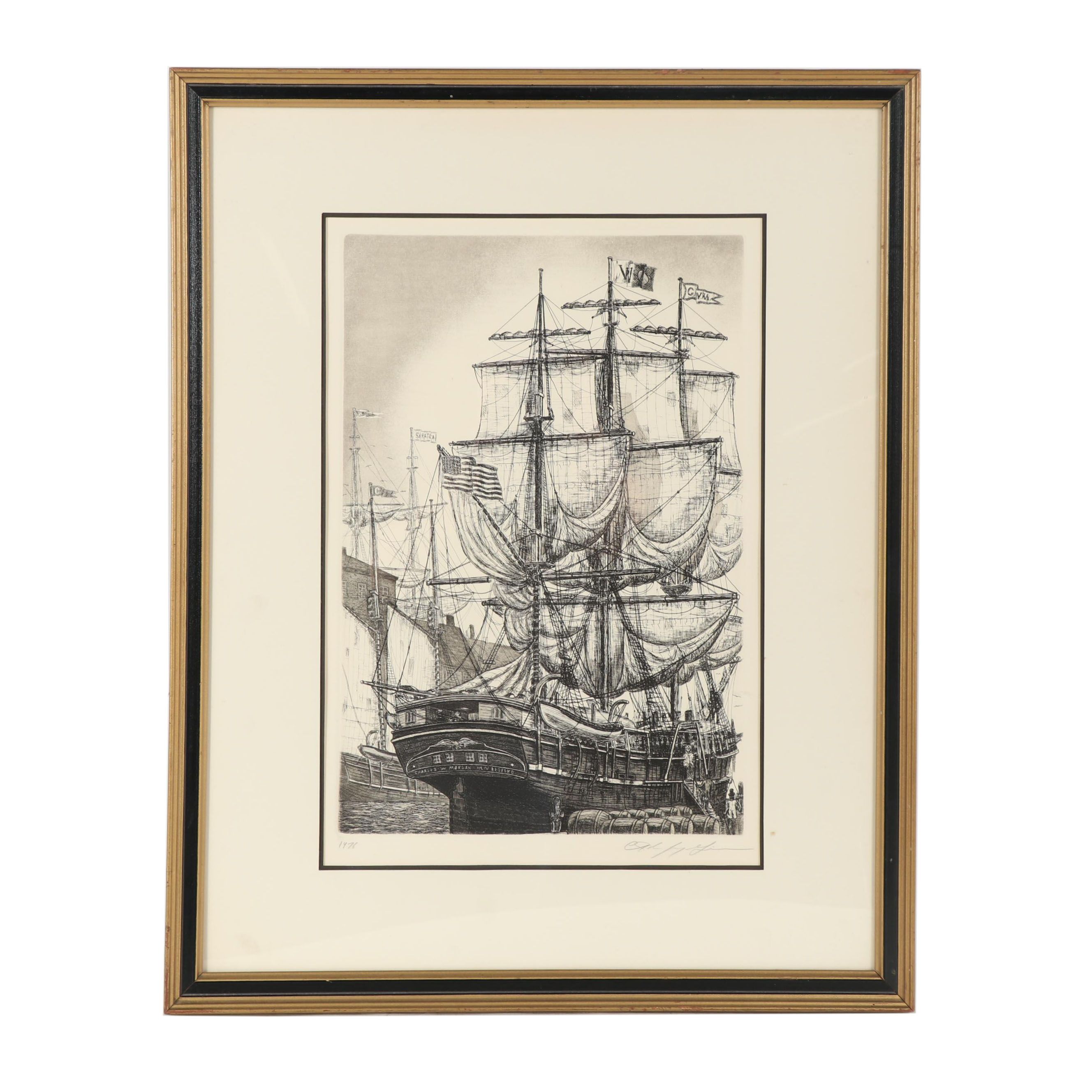 Alan Jay Gaines Etching "Charles W. Morgan"