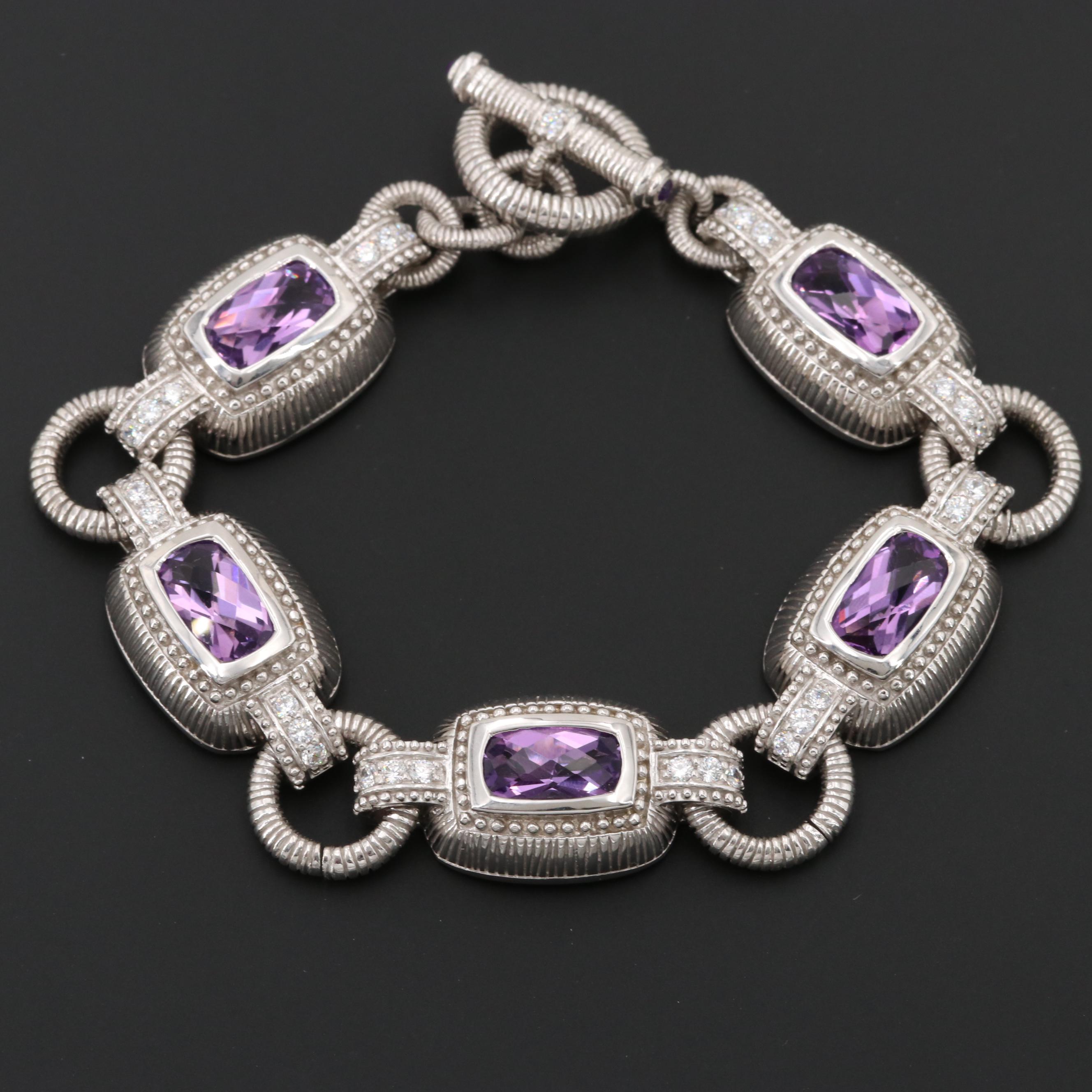 Judith Ripka Sterling Silver Cubic Zirconia Link Bracelet