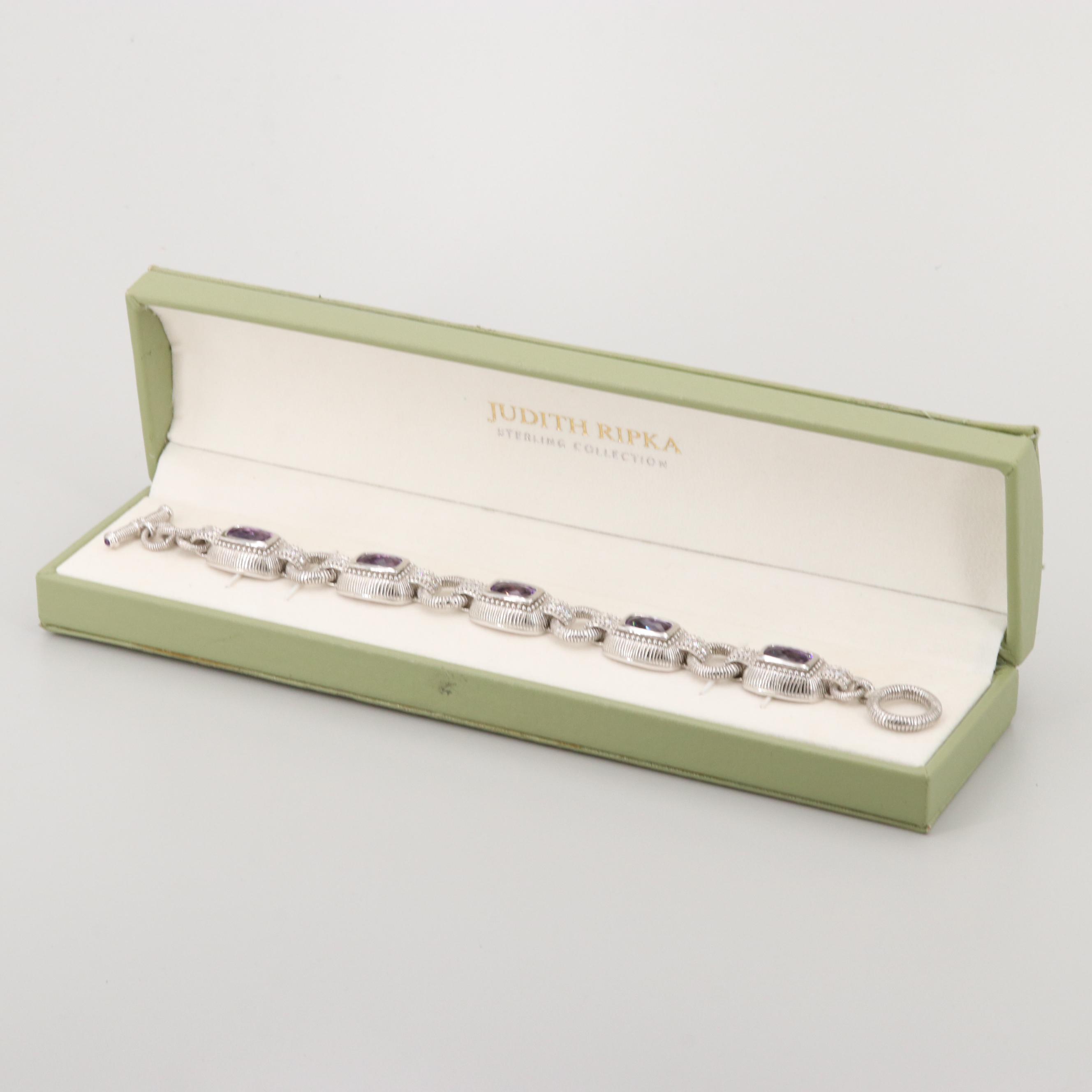 Judith Ripka Sterling Silver Cubic Zirconia Link Bracelet