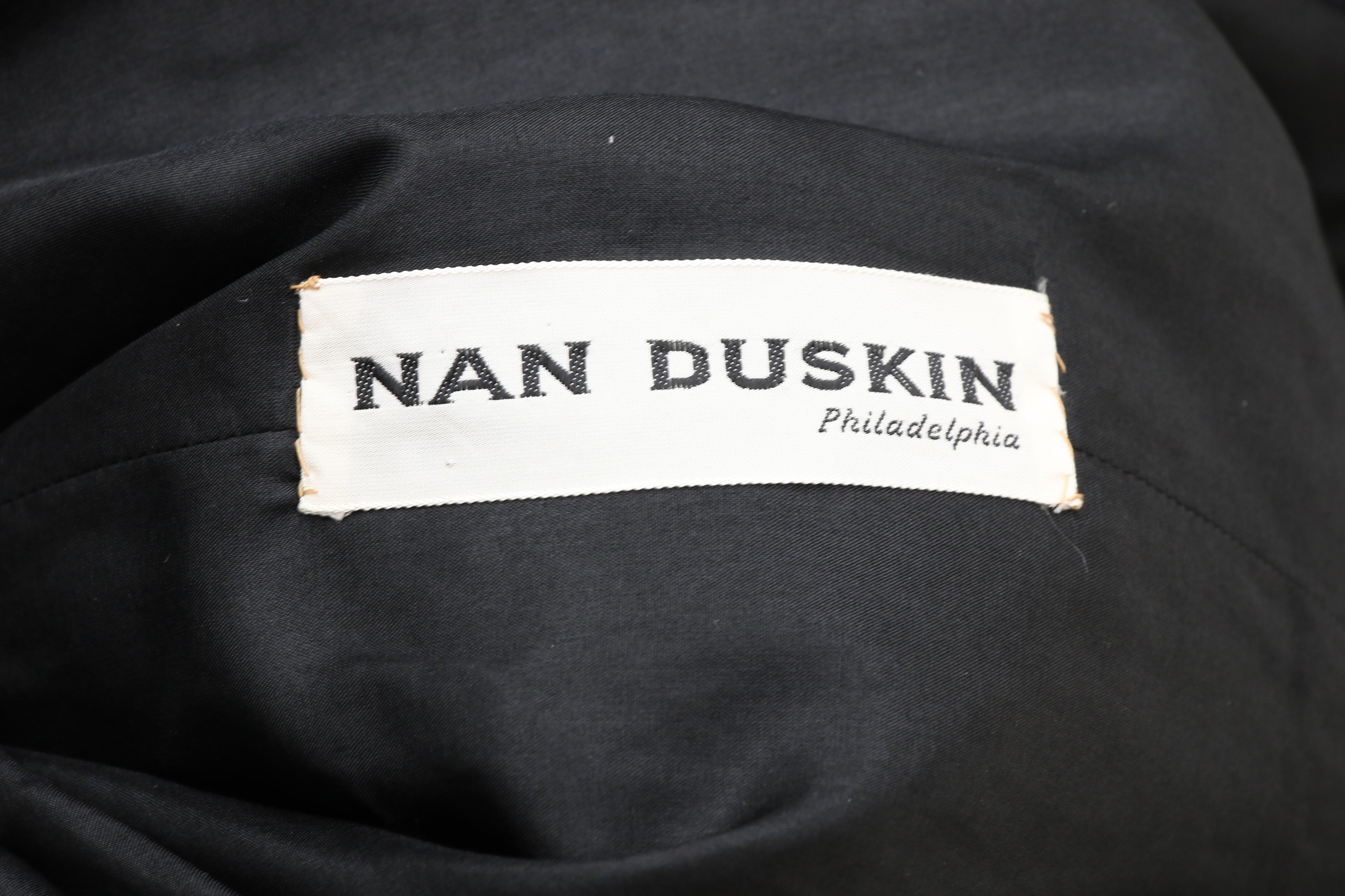 Nan Duskin Black Matelassé Cocktail Dress with Rhinestone Buttons, 1960s Vintage