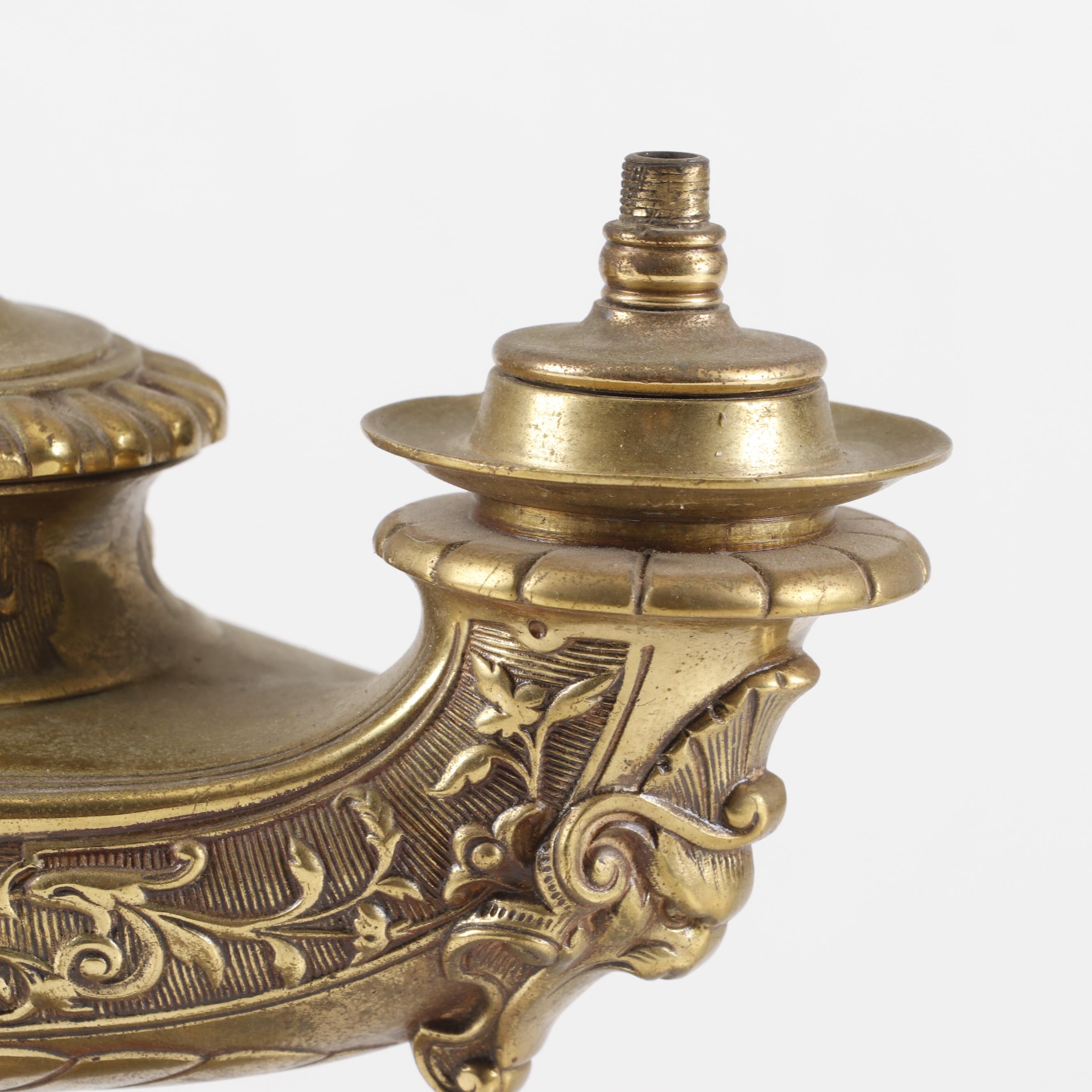 Aladdin Style Brass Harvard Student Oil Lamp with Cut Glass Shade, 19th Century